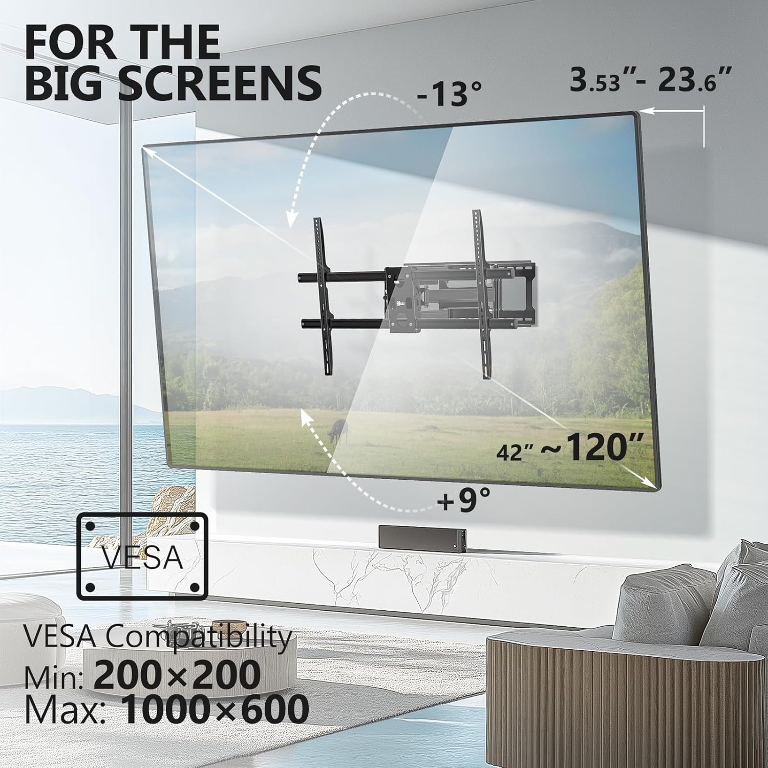 image:imageWALI Full Motion TV Wall Mount for 3270 Inch TVs Dual Articulating Mount with Swivel Tilt amp Extension VESA up to 400x400mm Fits 1216 Wood Studs Holds Up to 88 lbsBlack