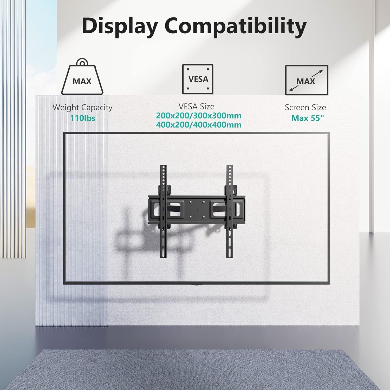 image:imageWALI Full Motion TV Wall Mount for 3270 Inch TVs Dual Articulating Mount with Swivel Tilt amp Extension VESA up to 400x400mm Fits 1216 Wood Studs Holds Up to 88 lbsBlack