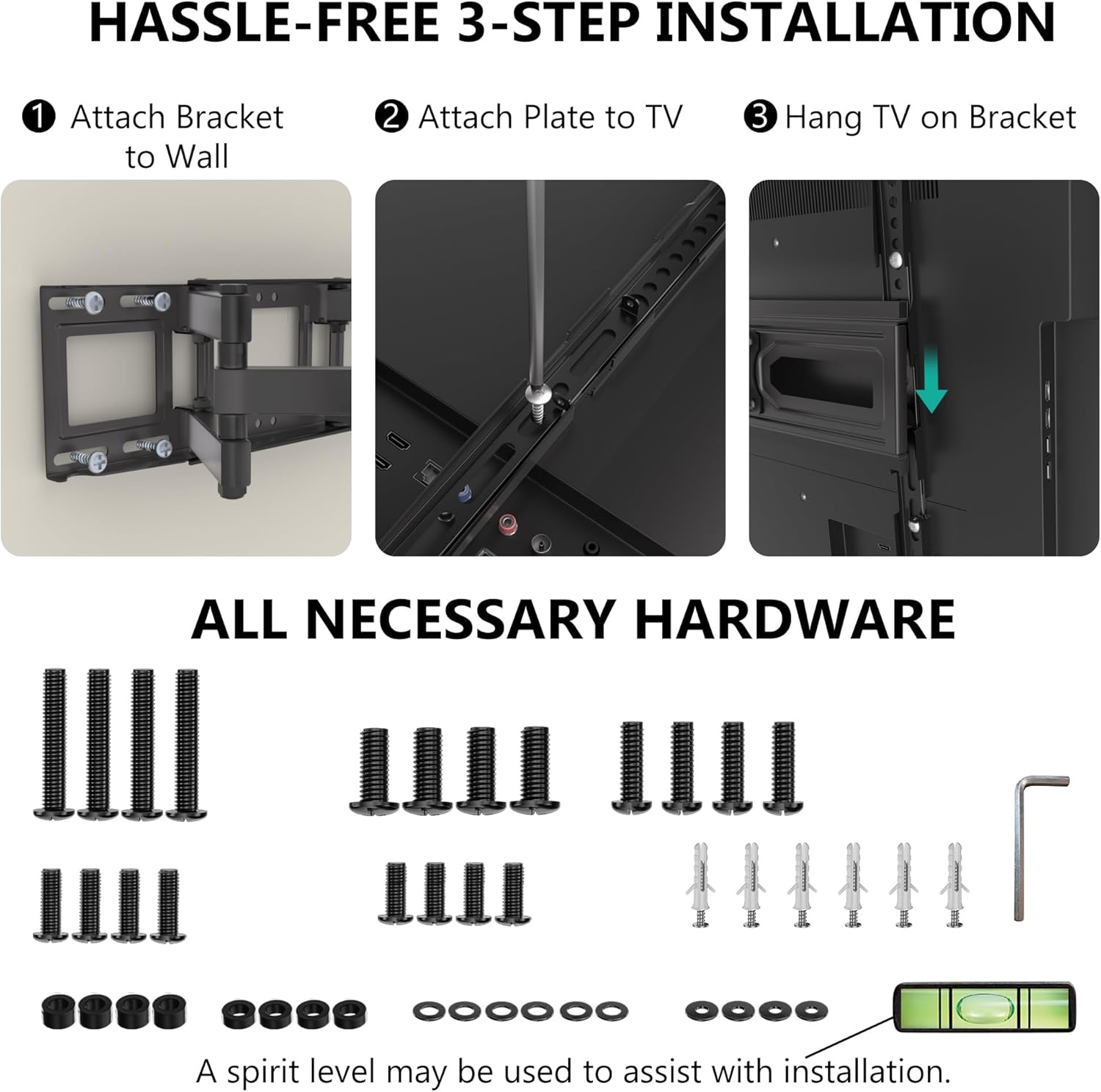 image:imageWALI Full Motion TV Wall Mount for 3270 Inch TVs Dual Articulating Mount with Swivel Tilt amp Extension VESA up to 400x400mm Fits 1216 Wood Studs Holds Up to 88 lbsBlack