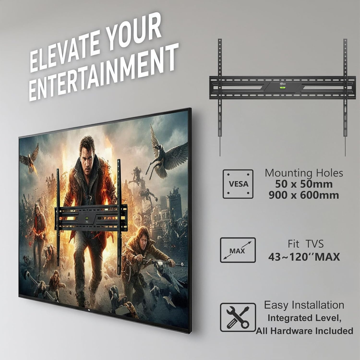 image:imageWALI Full Motion TV Wall Mount for 3270 Inch TVs Dual Articulating Mount with Swivel Tilt amp Extension VESA up to 400x400mm Fits 1216 Wood Studs Holds Up to 88 lbsBlack