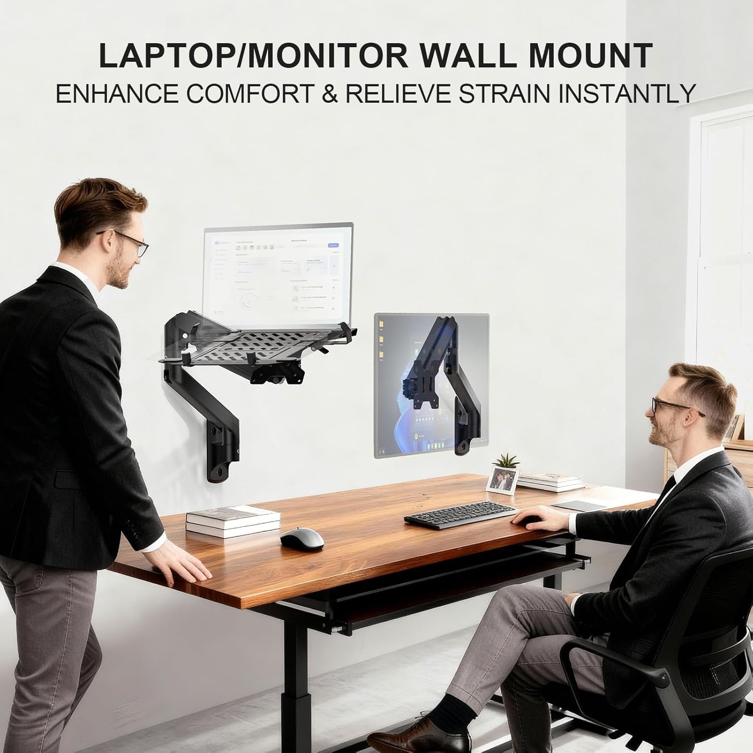 image:imageWALI Laptop Desk Mount for 17 inch Notebook Adjustable Single Monitor Arm with Laptop Holder for 32 inch Screen Laptops Stand with Ventilated Tray Up to 22 lbs M00LP BlackBlack