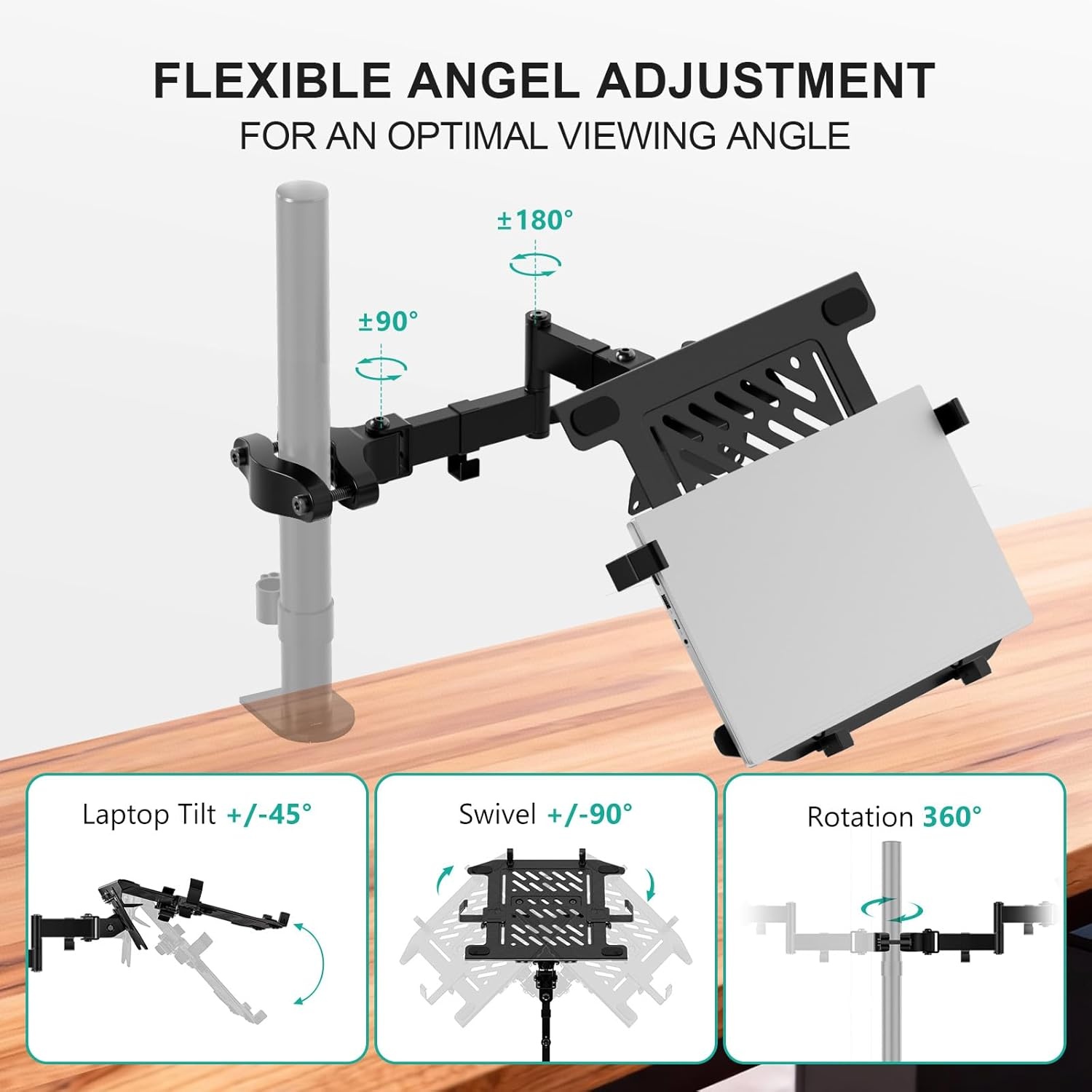 image:imageWALI Laptop Desk Mount for 17 inch Notebook Adjustable Single Monitor Arm with Laptop Holder for 32 inch Screen Laptops Stand with Ventilated Tray Up to 22 lbs M00LP BlackBlack