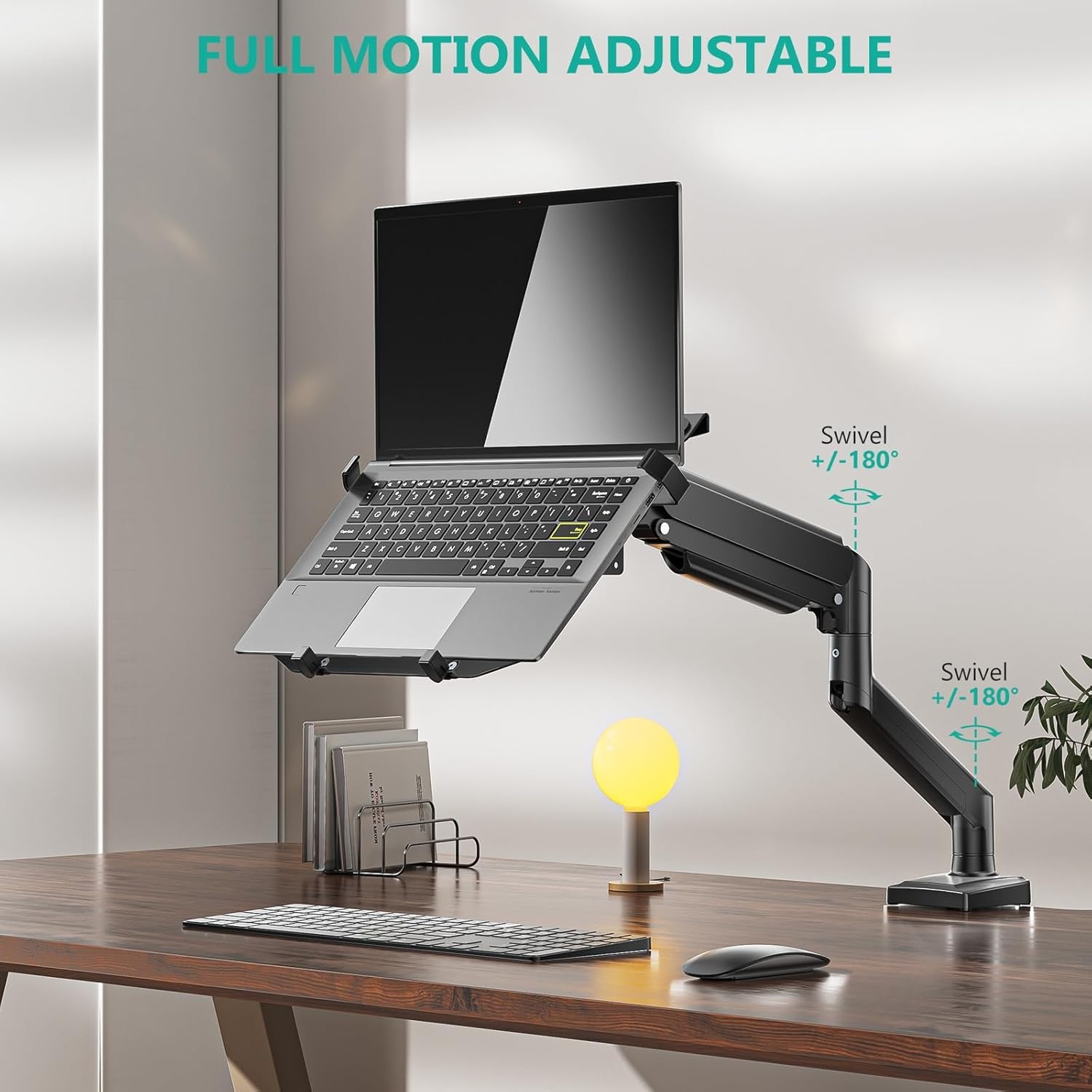 image:imageWALI Laptop Desk Mount for 17 inch Notebook Adjustable Single Monitor Arm with Laptop Holder for 32 inch Screen Laptops Stand with Ventilated Tray Up to 22 lbs M00LP BlackBlack