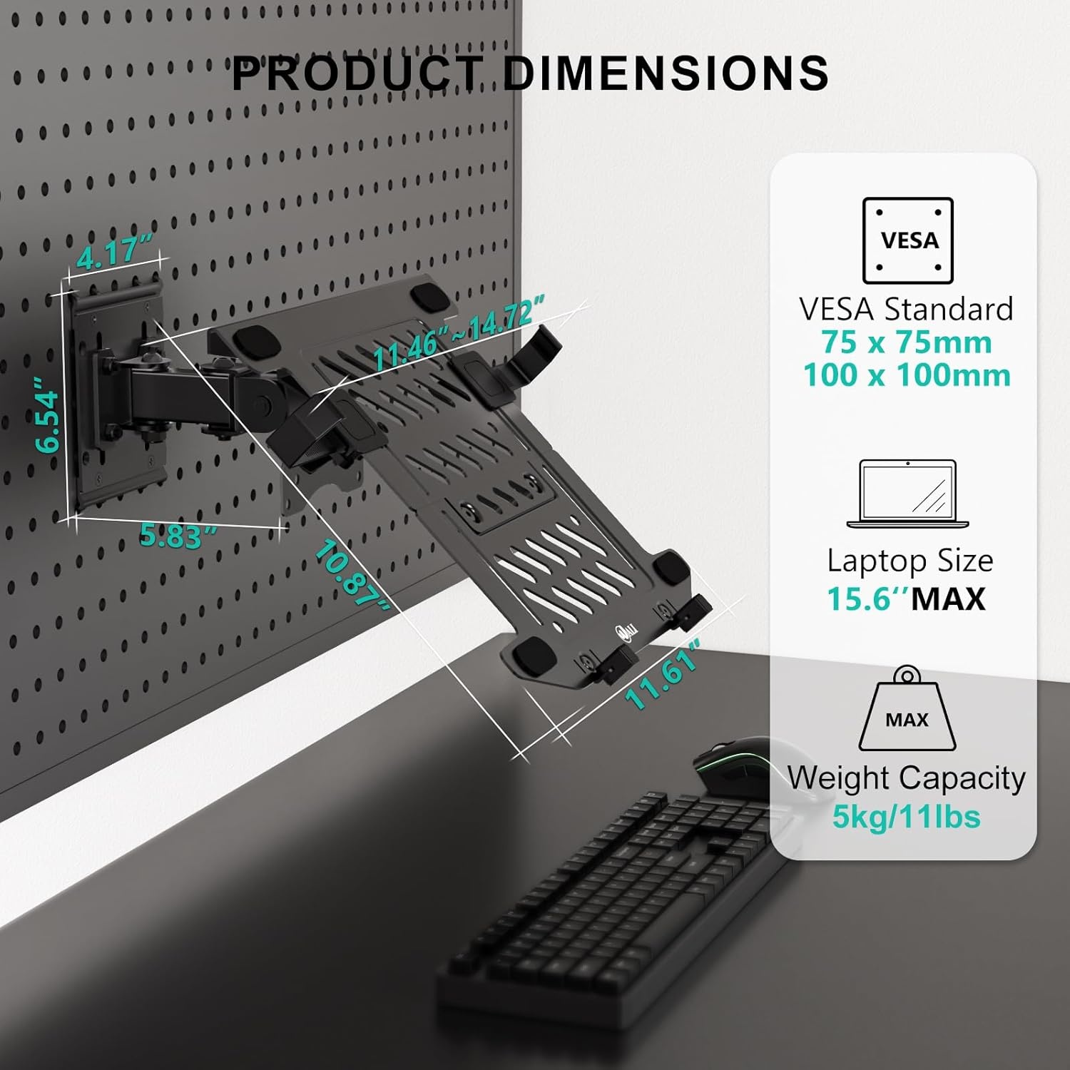 image:imageWALI Laptop Desk Mount for 17 inch Notebook Adjustable Single Monitor Arm with Laptop Holder for 32 inch Screen Laptops Stand with Ventilated Tray Up to 22 lbs M00LP BlackBlack
