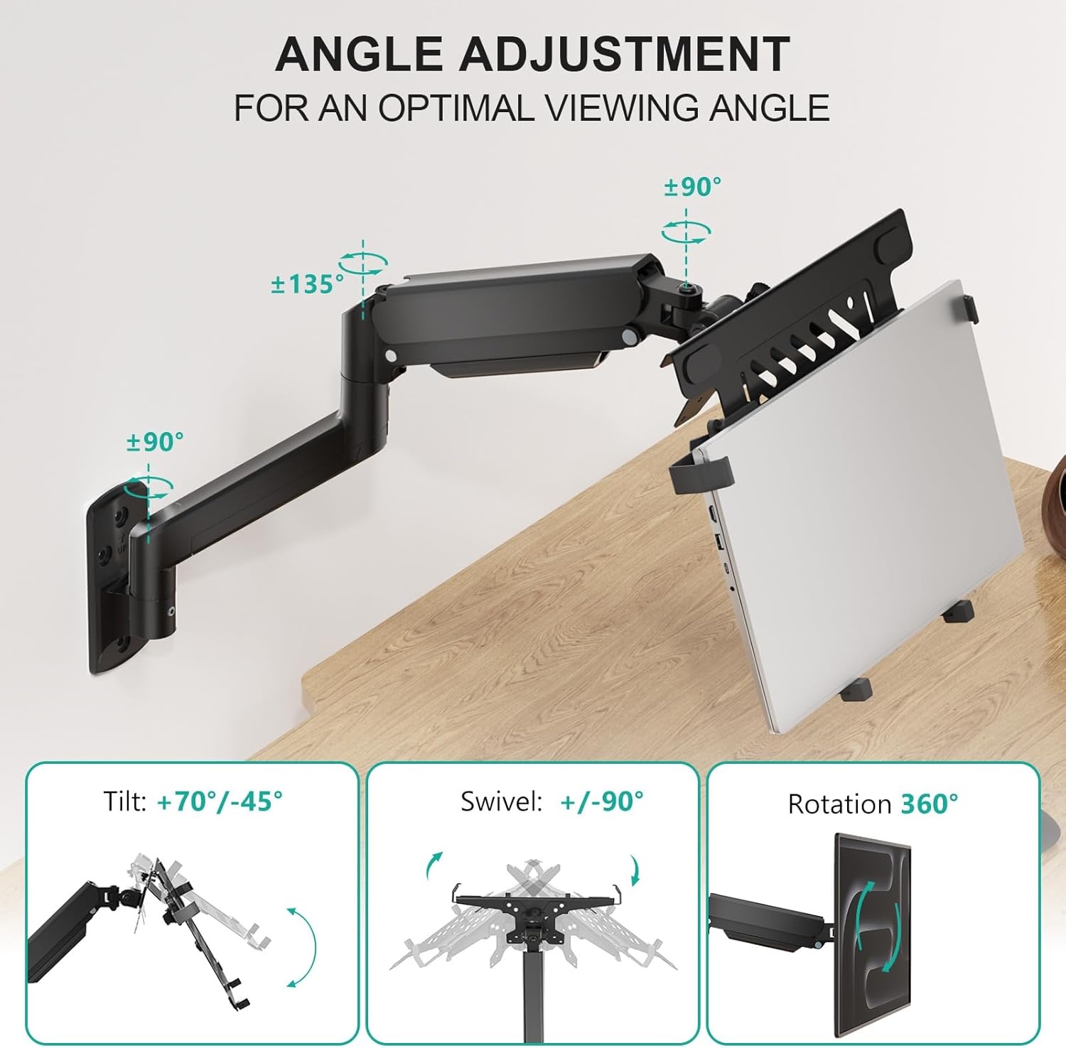 image:imageWALI Laptop Desk Mount for 17 inch Notebook Adjustable Single Monitor Arm with Laptop Holder for 32 inch Screen Laptops Stand with Ventilated Tray Up to 22 lbs M00LP BlackBlack