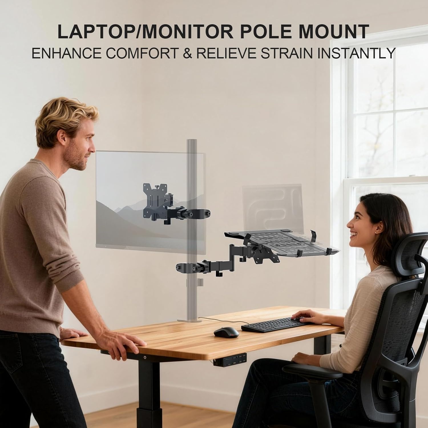 image:imageWALI Laptop Desk Mount for 17 inch Notebook Adjustable Single Monitor Arm with Laptop Holder for 32 inch Screen Laptops Stand with Ventilated Tray Up to 22 lbs M00LP BlackBlack
