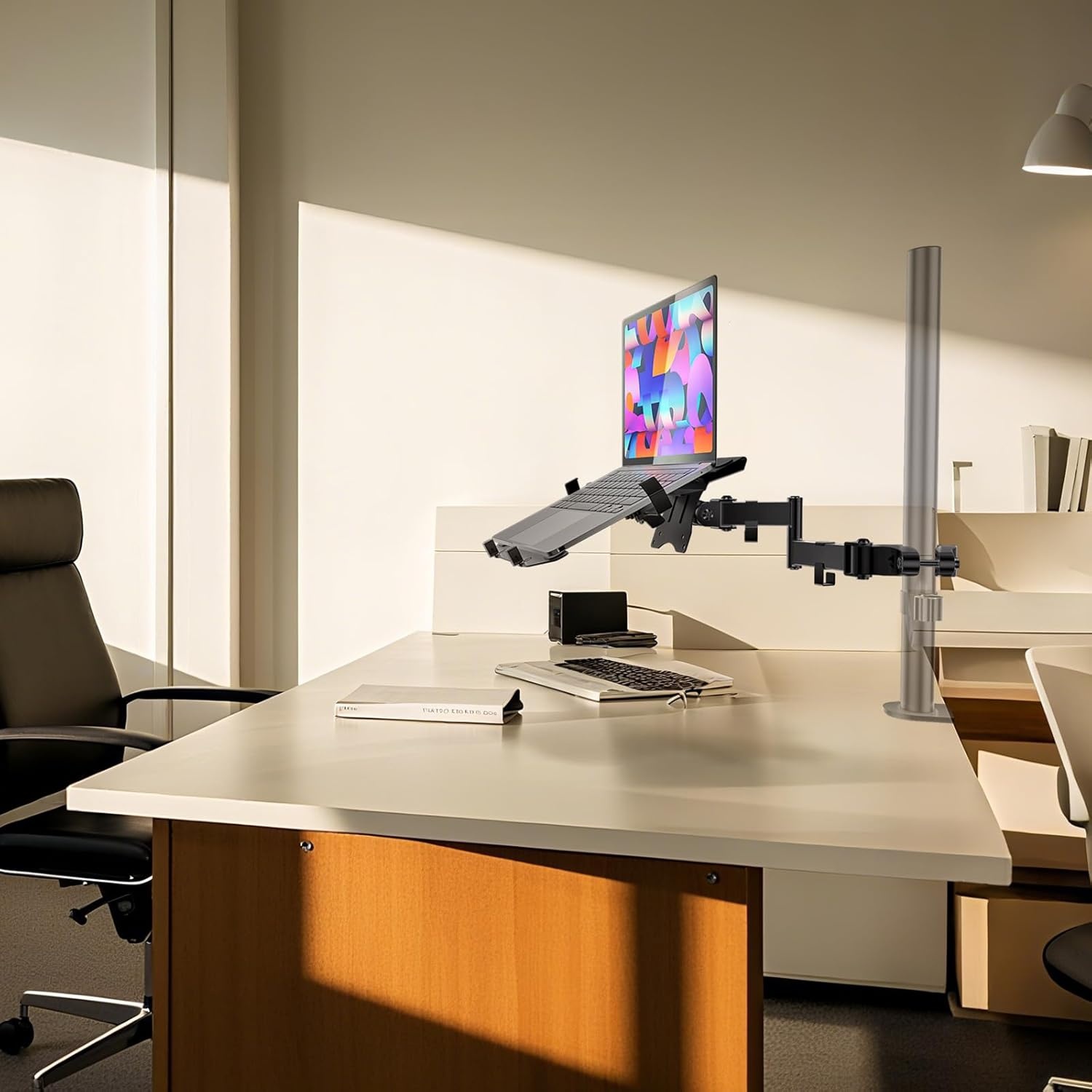 image:imageWALI Laptop Pole Mount Adjustable Laptop Arm Holder Fits 10 to 156 inch Laptops 2in1 Full Motion Monitor Mount with Removable Holder VESA 75x75 or 100x100 mm Holds up to 154lbs011ARMLP Black