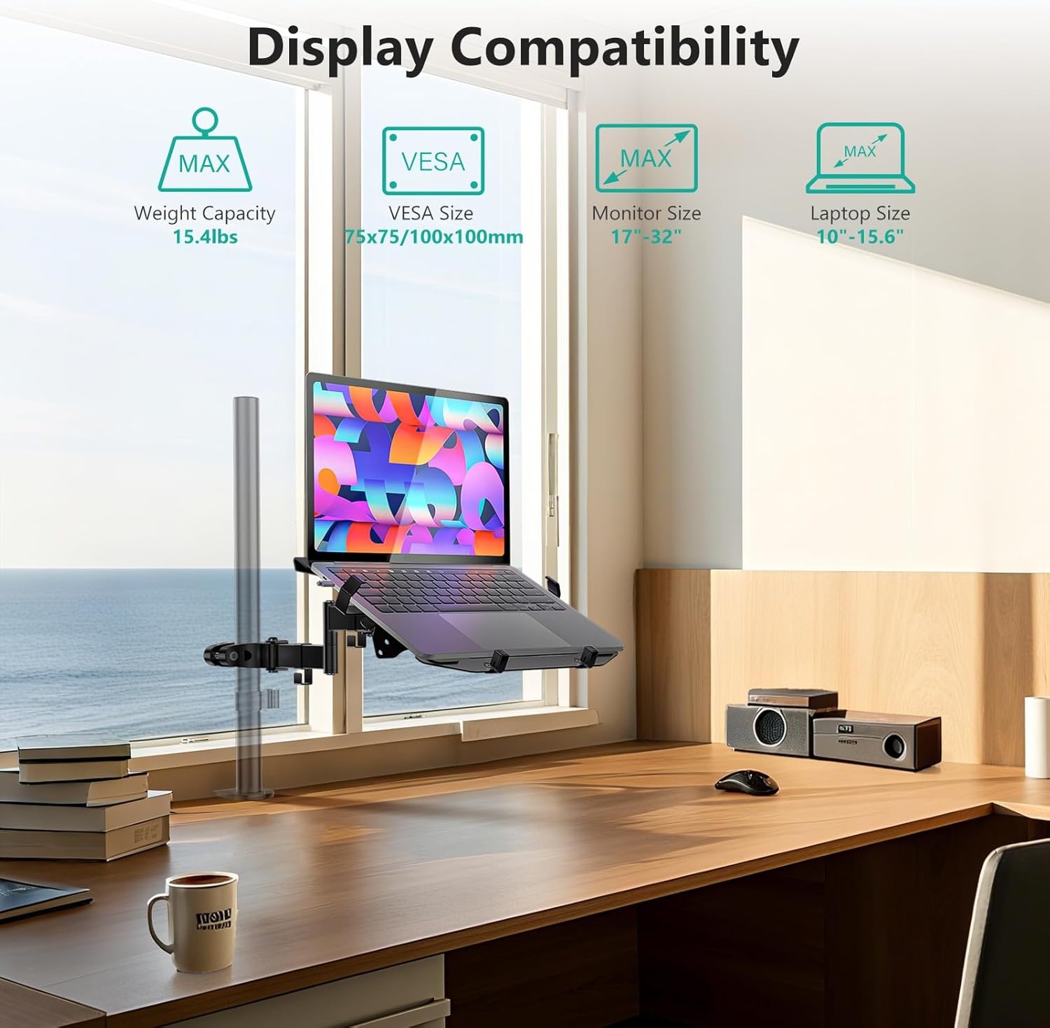 image:imageWALI Laptop Pole Mount Adjustable Laptop Arm Holder Fits 10 to 156 inch Laptops 2in1 Full Motion Monitor Mount with Removable Holder VESA 75x75 or 100x100 mm Holds up to 154lbs011ARMLP Black