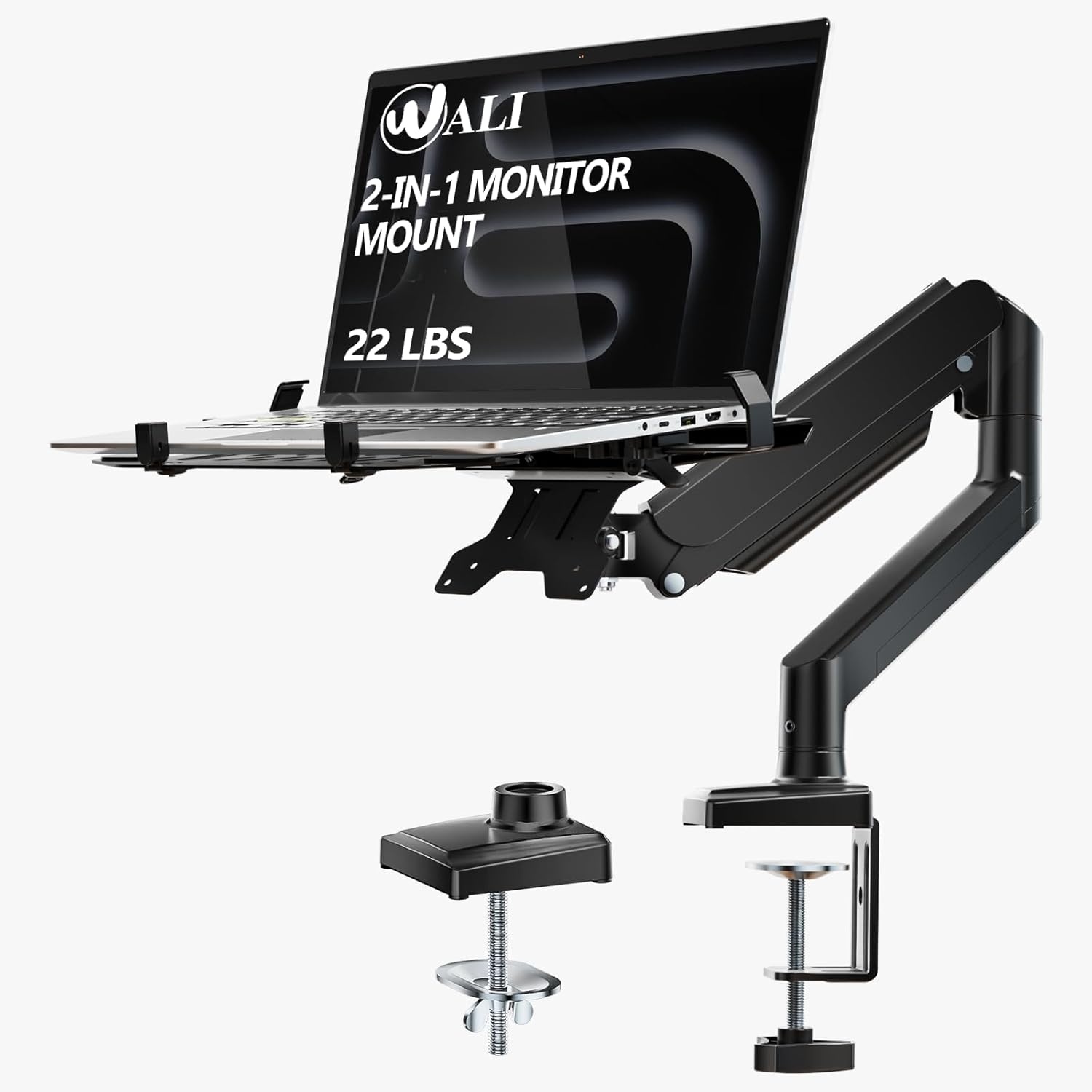 image:imageWALI Laptop Pole Mount Adjustable Laptop Arm Holder Fits 10156 Laptops 2in1 Full Motion Monitor Mount with Removable Tray VESA 75x75 or 100x100 mm Holds up to 154lbs011ARMLPN BlackBlack