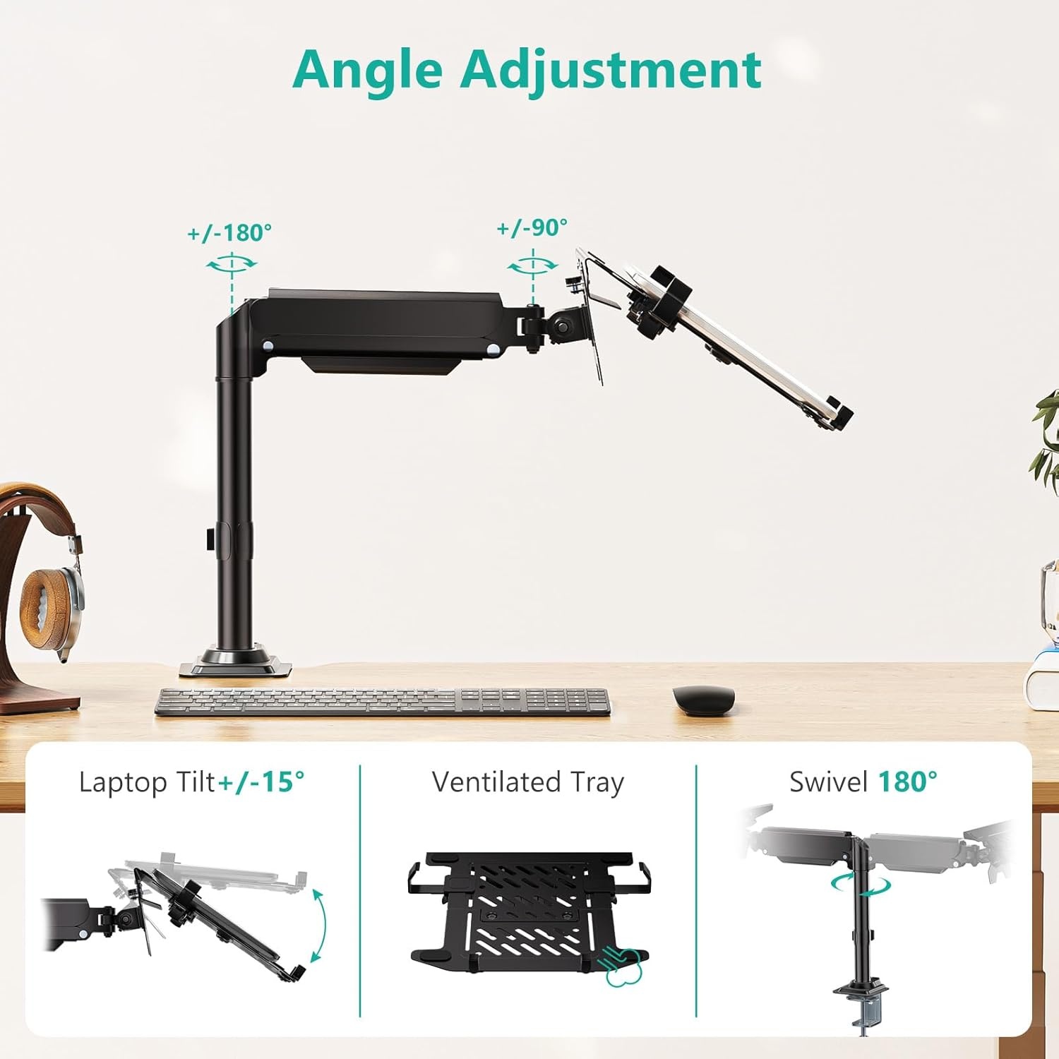 image:imageWALI Laptop Pole Mount Adjustable Laptop Arm Holder Fits 10156 Laptops 2in1 Full Motion Monitor Mount with Removable Tray VESA 75x75 or 100x100 mm Holds up to 154lbs011ARMLPN BlackBlack