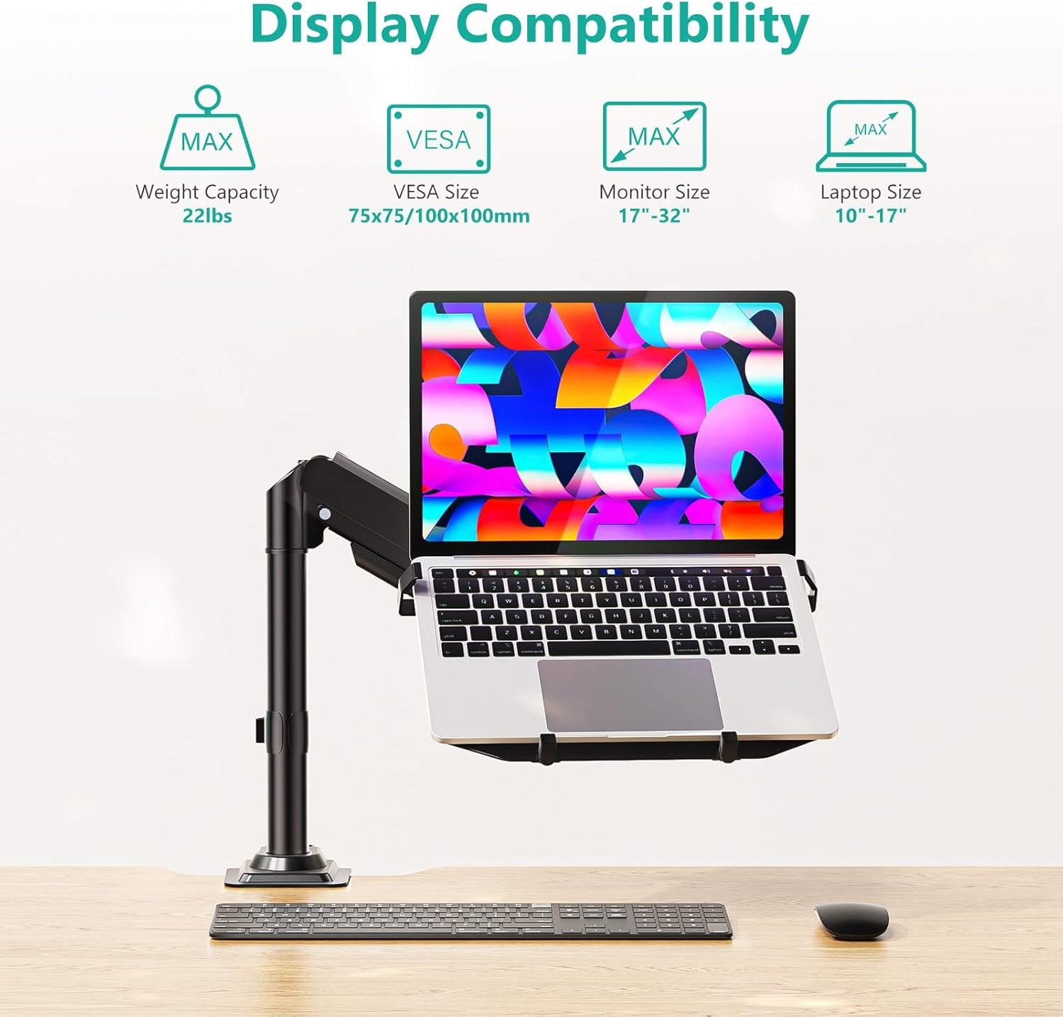 image:imageWALI Laptop Pole Mount Adjustable Laptop Arm Holder Fits 10156 Laptops 2in1 Full Motion Monitor Mount with Removable Tray VESA 75x75 or 100x100 mm Holds up to 154lbs011ARMLPN BlackBlack
