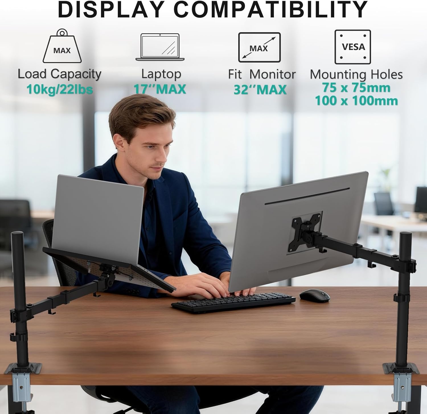 image:imageWALI Laptop Pole Mount Adjustable Laptop Arm Holder Fits 10156 Laptops 2in1 Full Motion Monitor Mount with Removable Tray VESA 75x75 or 100x100 mm Holds up to 154lbs011ARMLPN BlackBlack