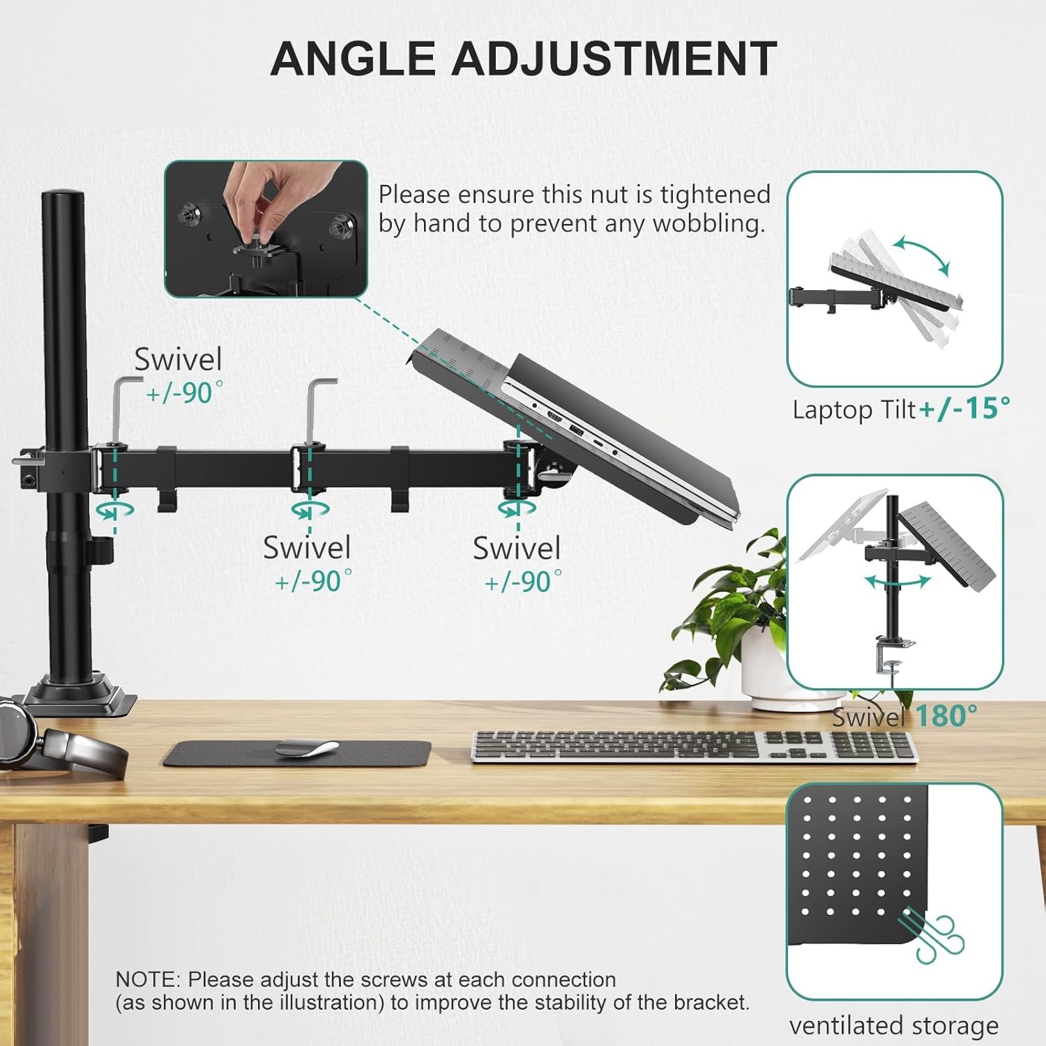 image:imageWALI Laptop Pole Mount Adjustable Laptop Arm Holder Fits 10156 Laptops 2in1 Full Motion Monitor Mount with Removable Tray VESA 75x75 or 100x100 mm Holds up to 154lbs011ARMLPN BlackBlack