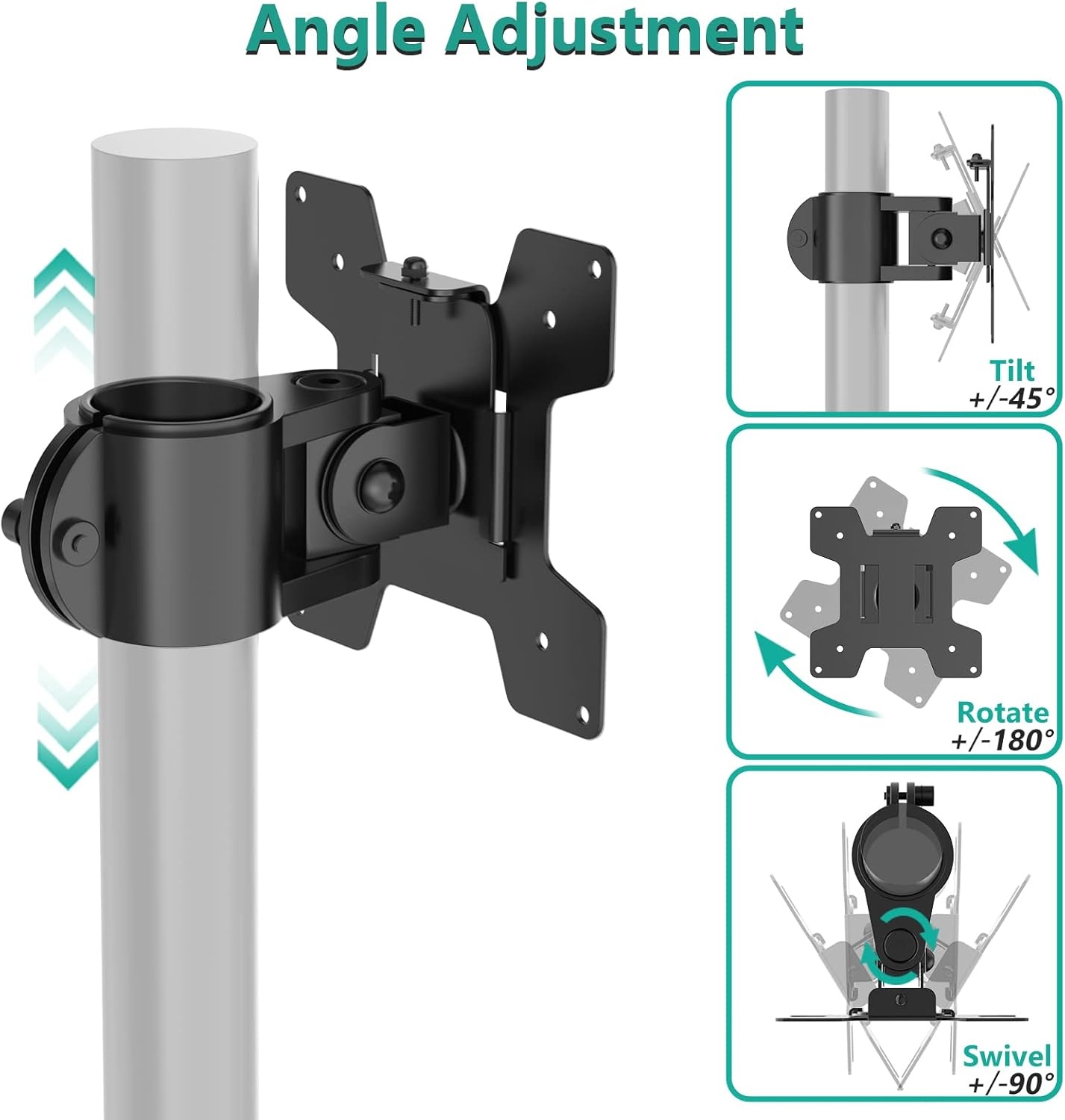 image:imageWALI Monitor Pole Mount for Universal Monitor Mounting System Pole Mount Bracket Fits 11 to 24 Diameter Pole Up to 32 Screens Mounting Holes for 75 x 75mm and 100 x 100mm VES02 BlackFor 1375 diameter pole