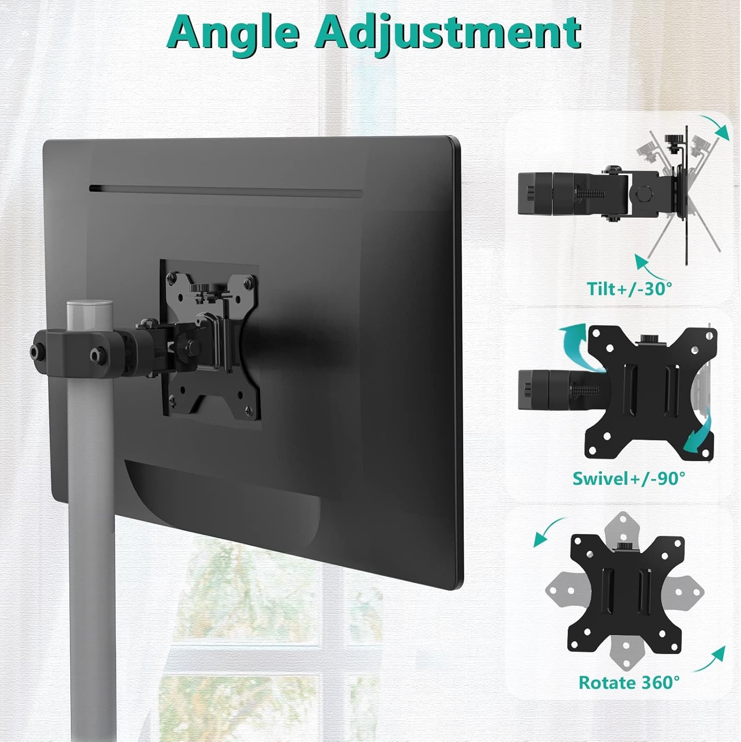 image:imageWALI Monitor Pole Mount for Universal Monitor Mounting System Pole Mount Bracket Fits 11 to 24 Diameter Pole Up to 32 Screens Mounting Holes for 75 x 75mm and 100 x 100mm VES02 BlackFor 1124 diameter pole