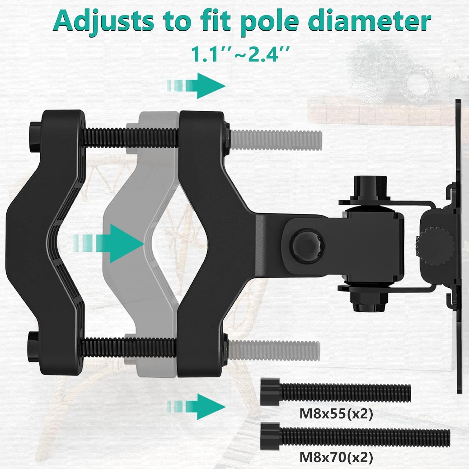 image:imageWALI Monitor Pole Mount for Universal Monitor Mounting System Pole Mount Bracket Fits 11 to 24 Diameter Pole Up to 32 Screens Mounting Holes for 75 x 75mm and 100 x 100mm VES02 BlackFor 1124 diameter pole