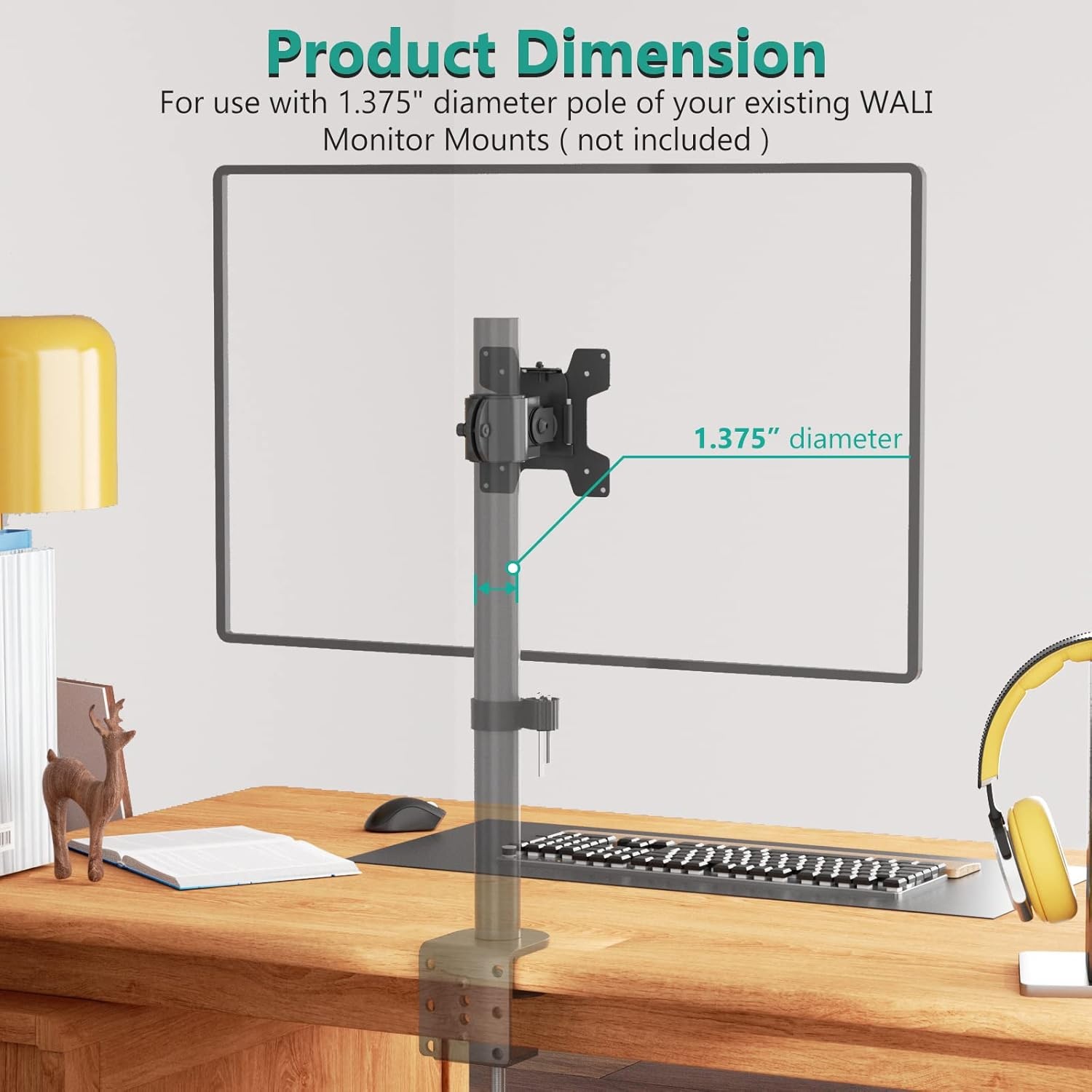 image:imageWALI Monitor Pole Mount for Universal Monitor Mounting System Pole Mount Bracket Fits 11 to 24 Diameter Pole Up to 32 Screens Mounting Holes for 75 x 75mm and 100 x 100mm VES02 BlackFor 1375 diameter pole