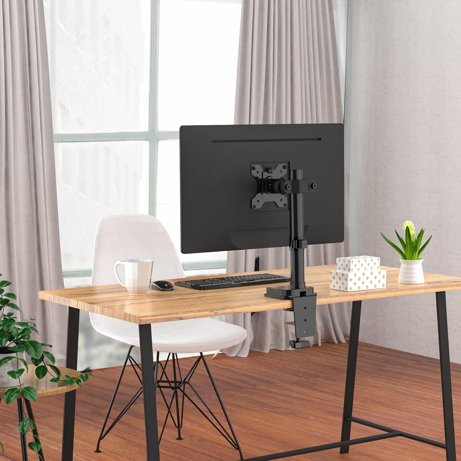 image:imageWALI Monitor Pole Mount for Universal Monitor Mounting System Pole Mount Bracket Fits 11 to 24 Diameter Pole Up to 32 Screens Mounting Holes for 75 x 75mm and 100 x 100mm VES02 BlackFor 1124 diameter pole