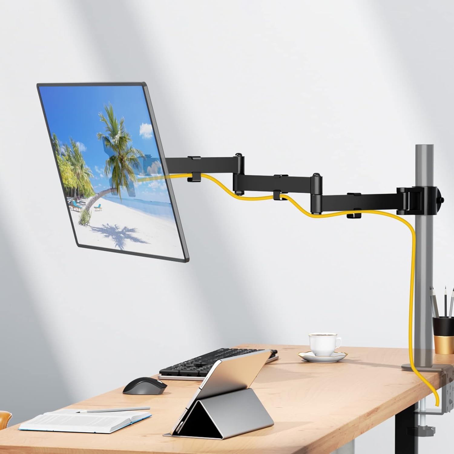 image:imageWALI Single Monitor Arm Universal 3 Tier Arm Fully Adjustable Pole Mount Bracket for WALI Monitor Mounting System 001ARMXL Black