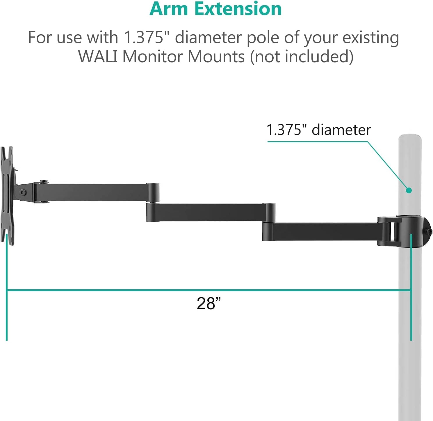 image:imageWALI Single Monitor Arm Universal 3 Tier Arm Fully Adjustable Pole Mount Bracket for WALI Monitor Mounting System 001ARMXL Black