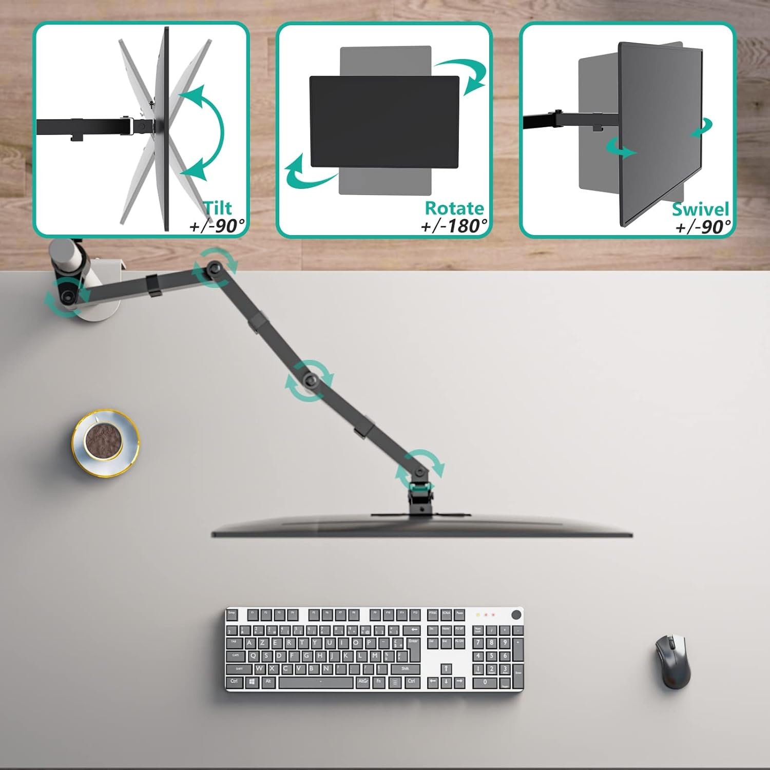 image:imageWALI Single Monitor Arm Universal 3 Tier Arm Fully Adjustable Pole Mount Bracket for WALI Monitor Mounting System 001ARMXL Black