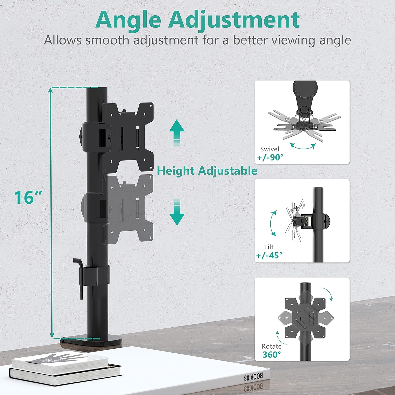 image:imageWALI Single Monitor Mount Monitors Desk Mount Single Monitor Arm Holds Screen Up to 32inch 22lbs Fully Adjustable Mount Designed for Home Office ApplicationM001S BlackSingle