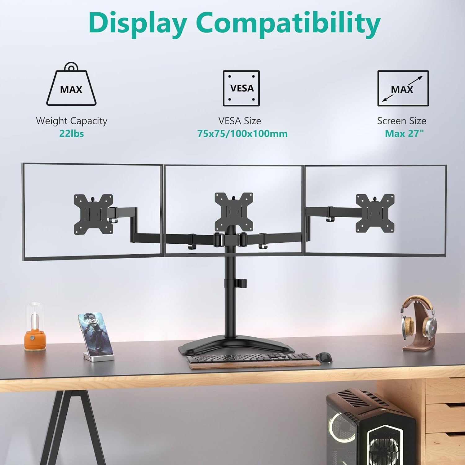 image:imageWALI Single Monitor Mount Monitors Desk Mount Single Monitor Arm Holds Screen Up to 32inch 22lbs Fully Adjustable Mount Designed for Home Office ApplicationM001S BlackTriple