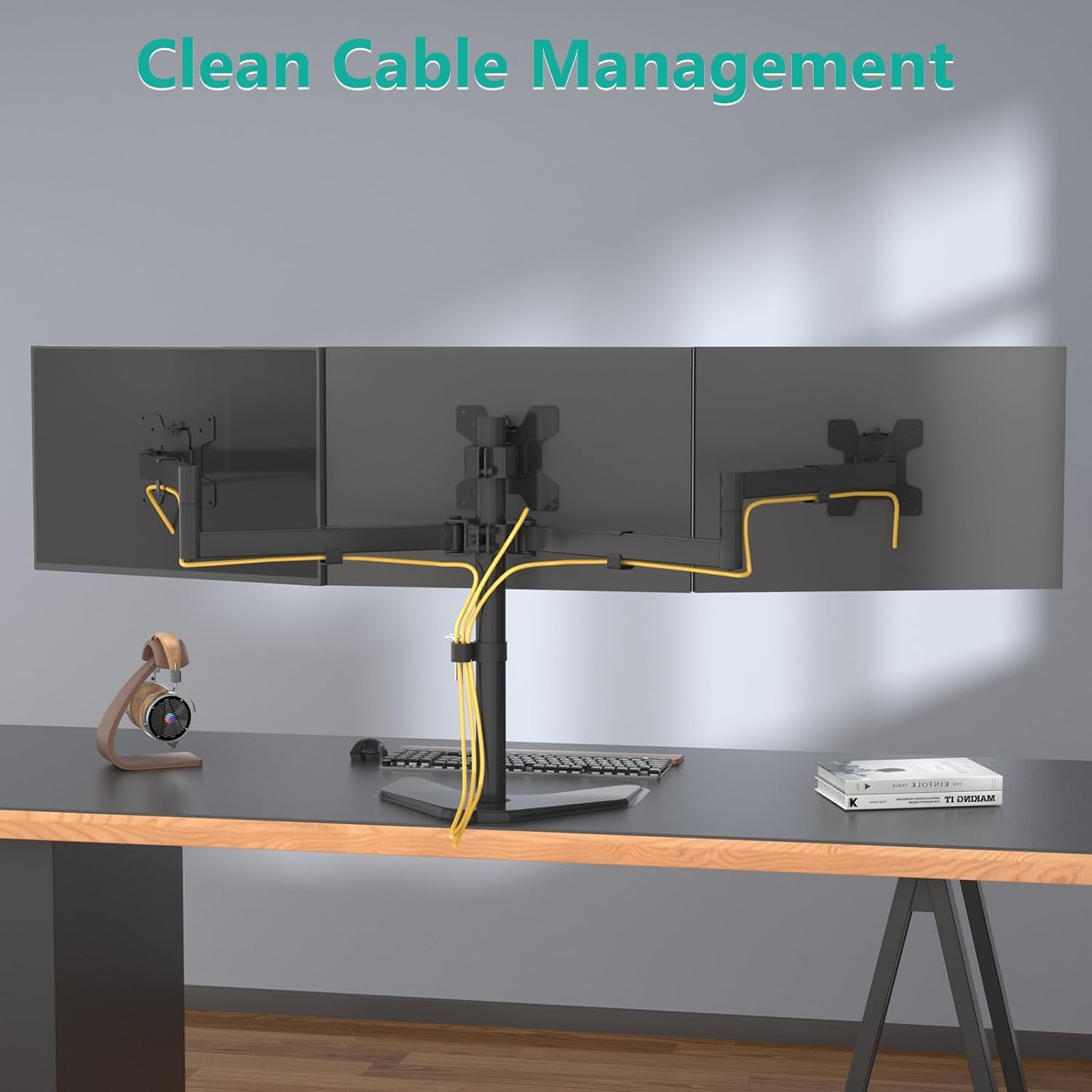 image:imageWALI Single Monitor Mount Monitors Desk Mount Single Monitor Arm Holds Screen Up to 32inch 22lbs Fully Adjustable Mount Designed for Home Office ApplicationM001S BlackTriple