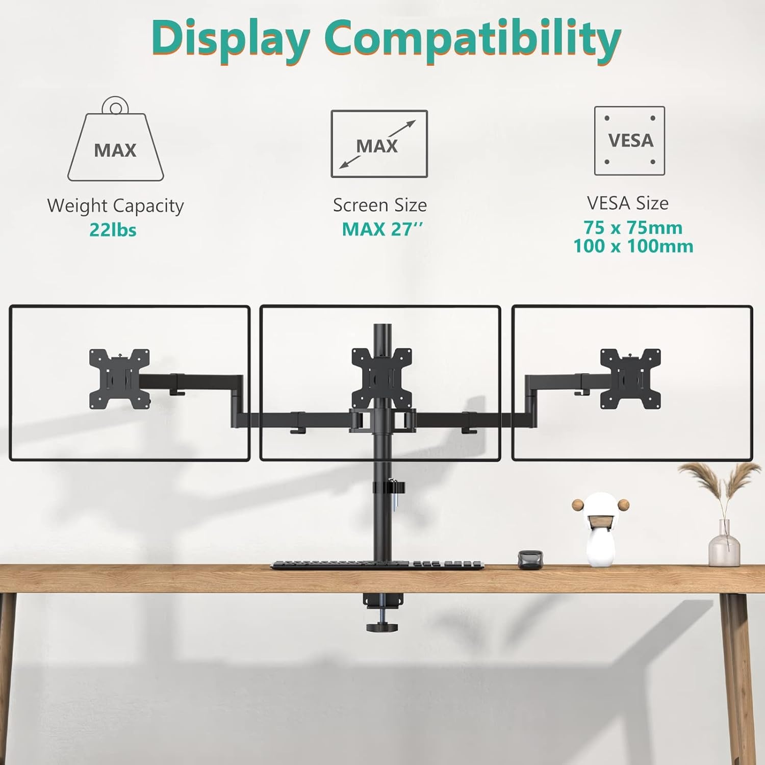 image:imageWALI Single Monitor Mount Monitors Desk Mount Single Monitor Arm Holds Screen Up to 32inch 22lbs Fully Adjustable Mount Designed for Home Office ApplicationM001S BlackTriple