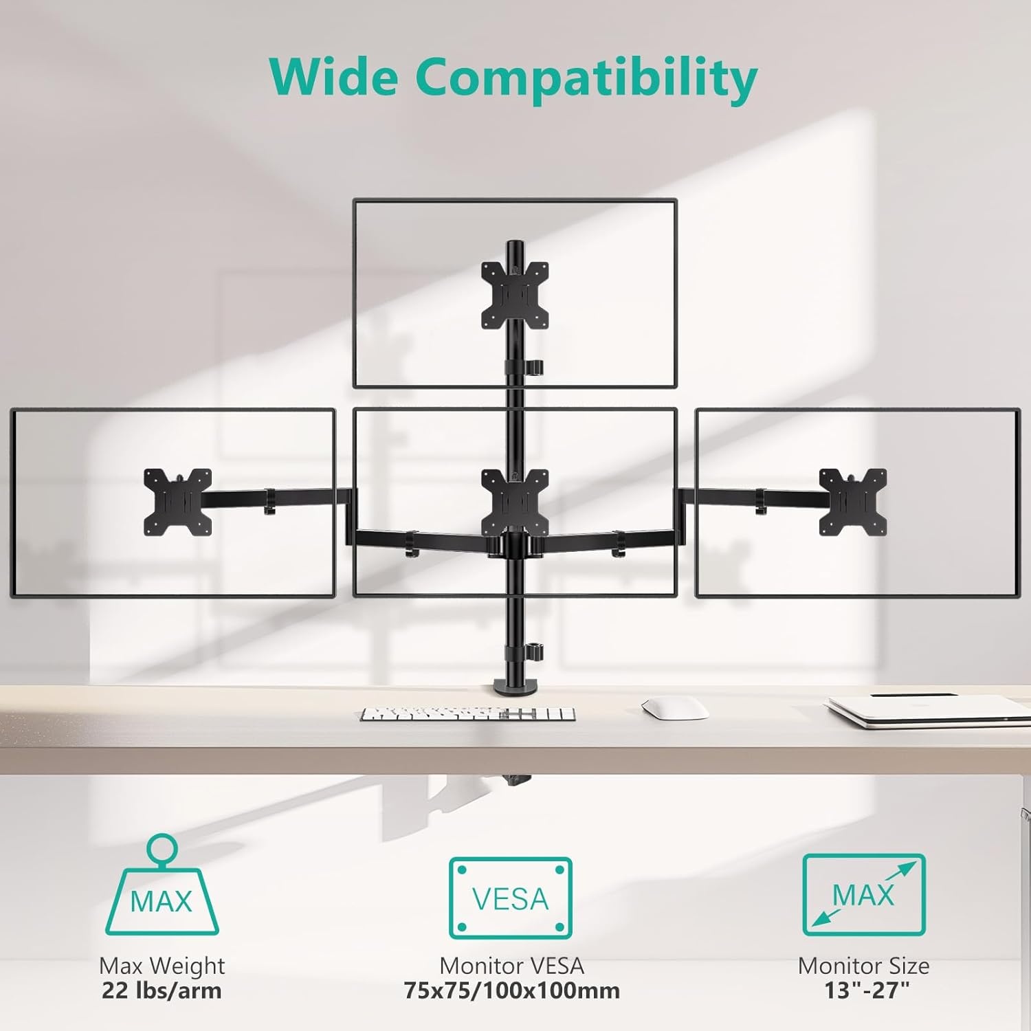 image:imageWALI Single Monitor Mount Monitors Desk Mount Single Monitor Arm Holds Screen Up to 32inch 22lbs Fully Adjustable Mount Designed for Home Office ApplicationM001S BlackQuad