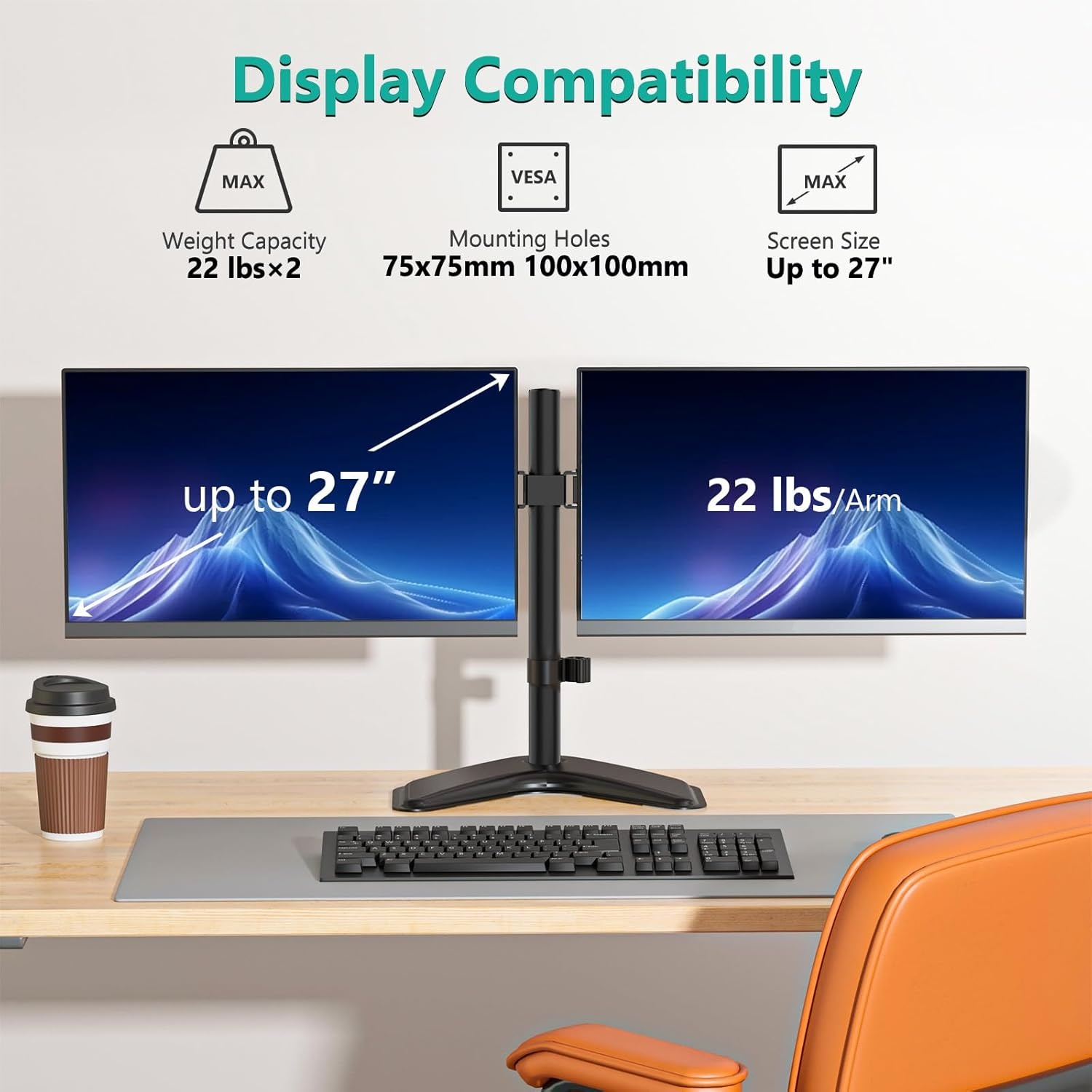 image:imageWALI Single Monitor Mount Monitors Desk Mount Single Monitor Arm Holds Screen Up to 32inch 22lbs Fully Adjustable Mount Designed for Home Office ApplicationM001S BlackDual