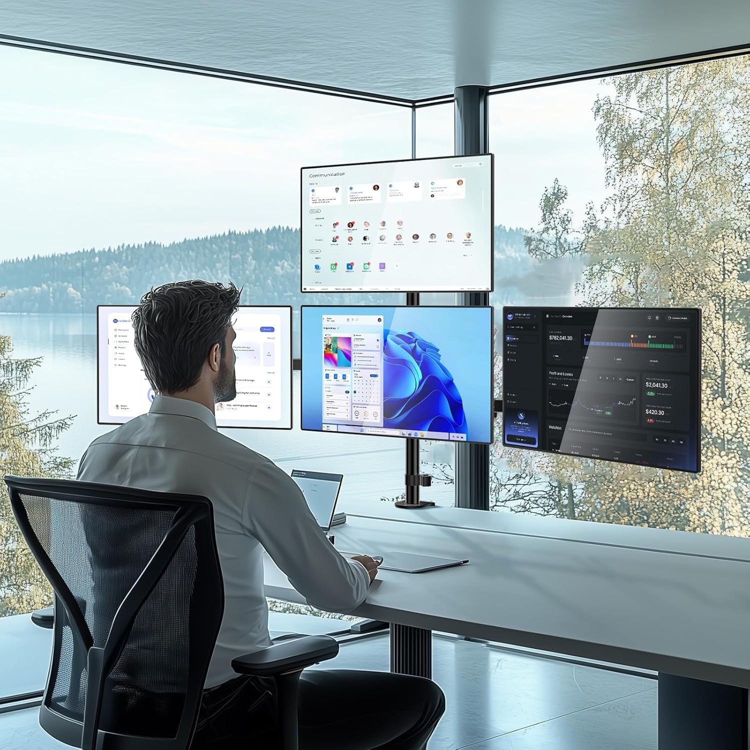 image:imageWALI Single Monitor Mount Monitors Desk Mount Single Monitor Arm Holds Screen Up to 32inch 22lbs Fully Adjustable Mount Designed for Home Office ApplicationM001S BlackQuad