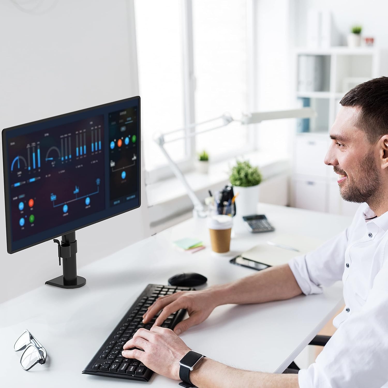 image:imageWALI Single Monitor Mount Monitors Desk Mount Single Monitor Arm Holds Screen Up to 32inch 22lbs Fully Adjustable Mount Designed for Home Office ApplicationM001S BlackSingle