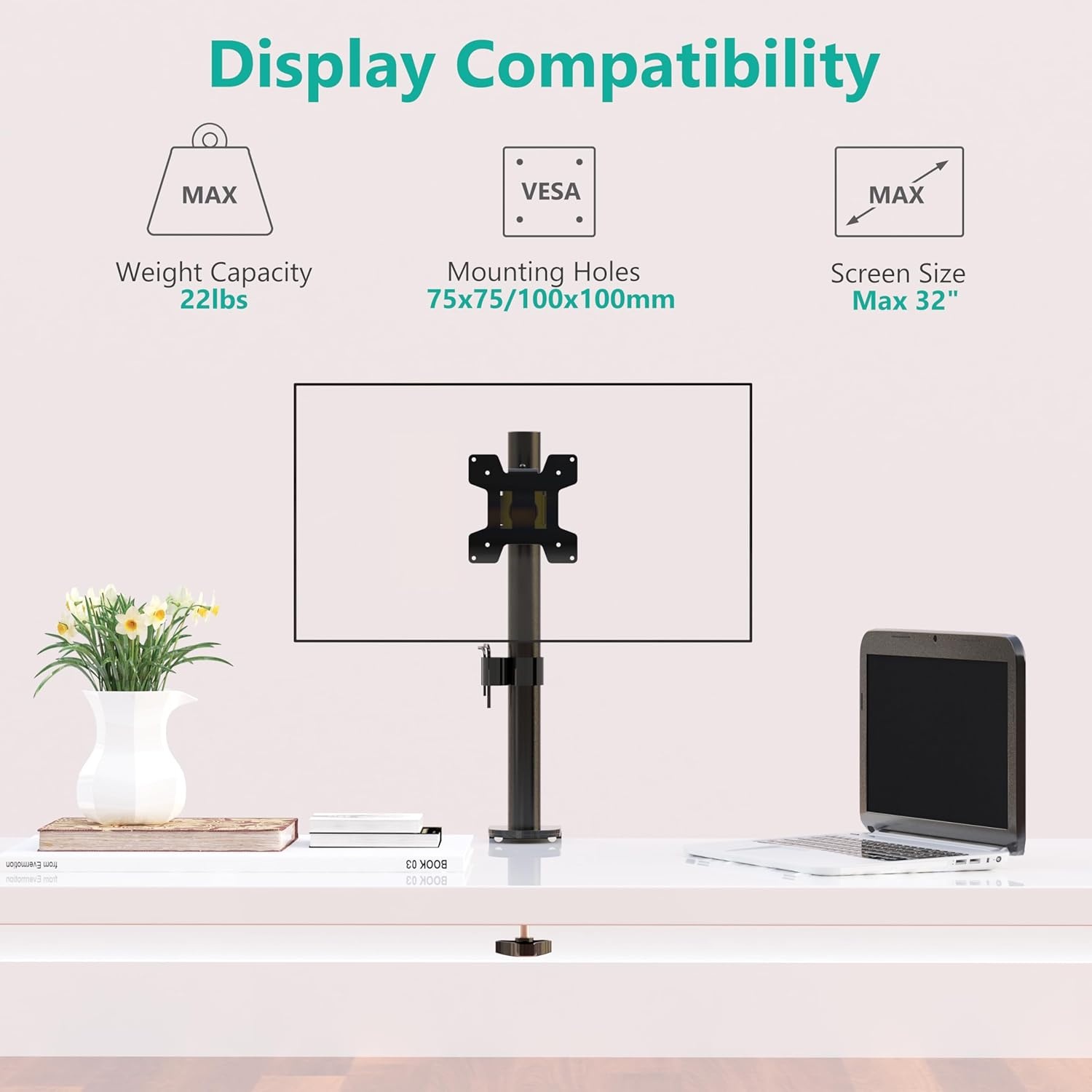 image:imageWALI Single Monitor Mount Monitors Desk Mount Single Monitor Arm Holds Screen Up to 32inch 22lbs Fully Adjustable Mount Designed for Home Office ApplicationM001S BlackSingle