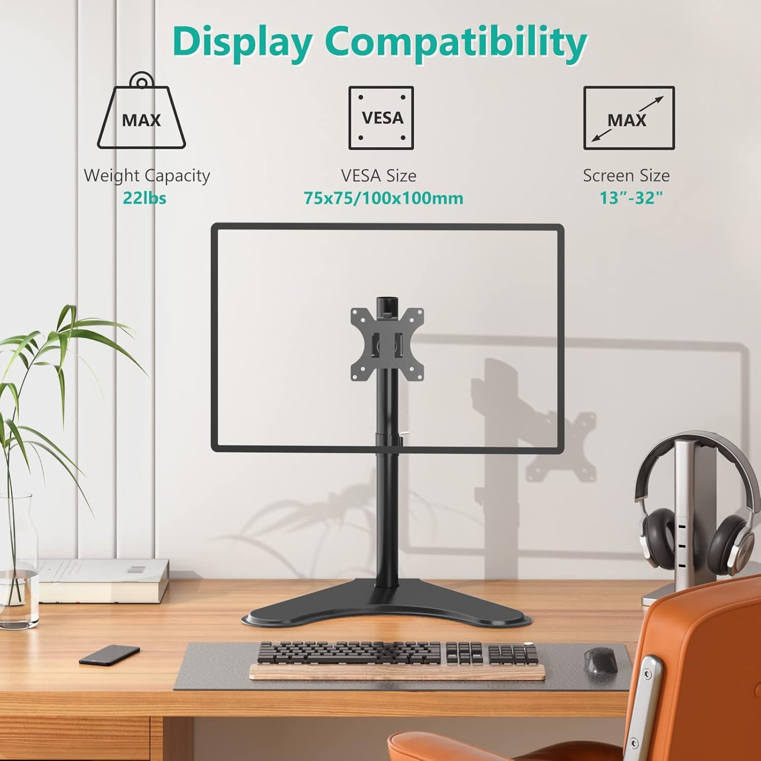 image:imageWALI Single Monitor Mount Monitors Desk Mount Single Monitor Arm Holds Screen Up to 32inch 22lbs Fully Adjustable Mount Designed for Home Office ApplicationM001S BlackSingle