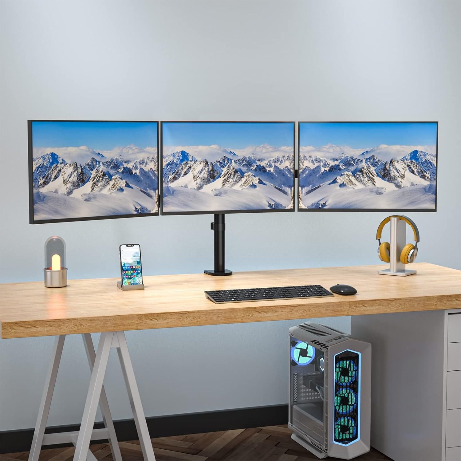 image:imageWALI Single Monitor Mount Monitors Desk Mount Single Monitor Arm Holds Screen Up to 32inch 22lbs Fully Adjustable Mount Designed for Home Office ApplicationM001S BlackTriple