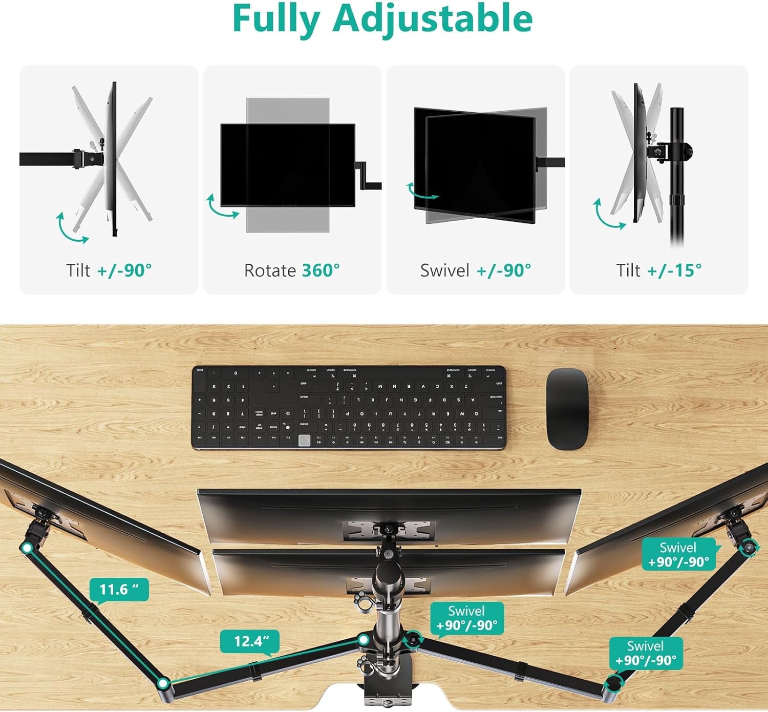 image:imageWALI Single Monitor Mount Monitors Desk Mount Single Monitor Arm Holds Screen Up to 32inch 22lbs Fully Adjustable Mount Designed for Home Office ApplicationM001S BlackQuad