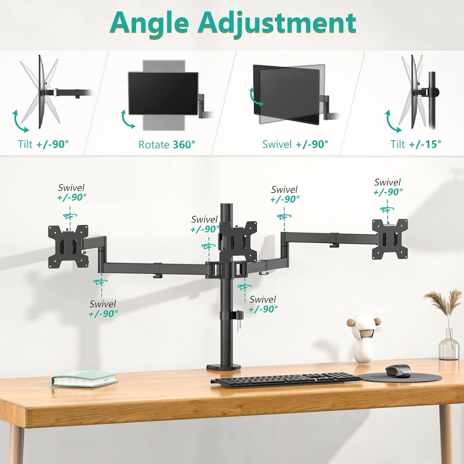 image:imageWALI Single Monitor Mount Monitors Desk Mount Single Monitor Arm Holds Screen Up to 32inch 22lbs Fully Adjustable Mount Designed for Home Office ApplicationM001S BlackTriple