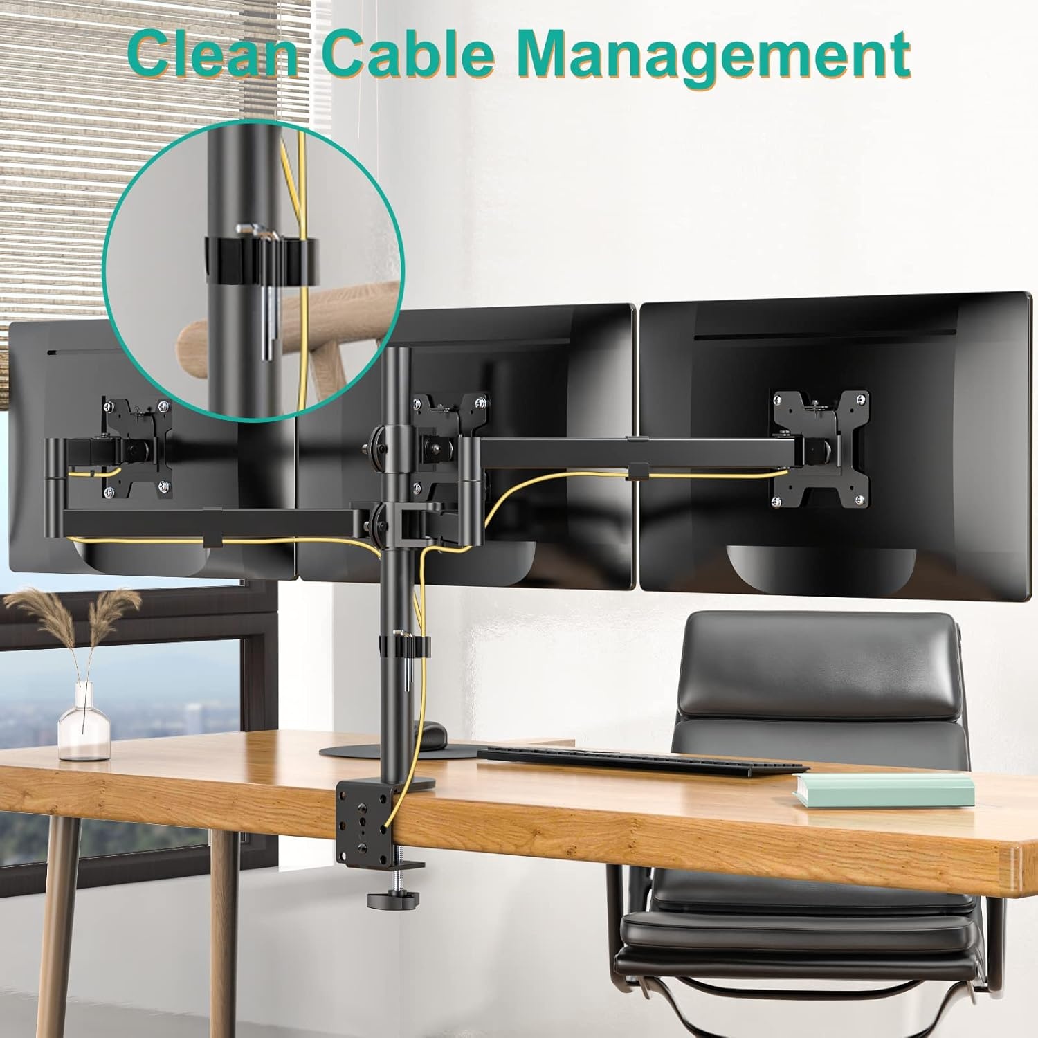 image:imageWALI Single Monitor Mount Monitors Desk Mount Single Monitor Arm Holds Screen Up to 32inch 22lbs Fully Adjustable Mount Designed for Home Office ApplicationM001S BlackTriple