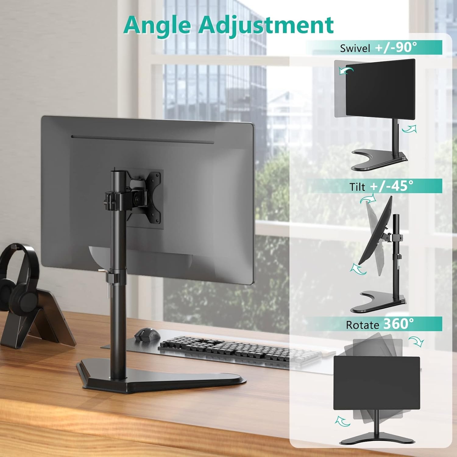 image:imageWALI Single Monitor Mount Monitors Desk Mount Single Monitor Arm Holds Screen Up to 32inch 22lbs Fully Adjustable Mount Designed for Home Office ApplicationM001S BlackSingle