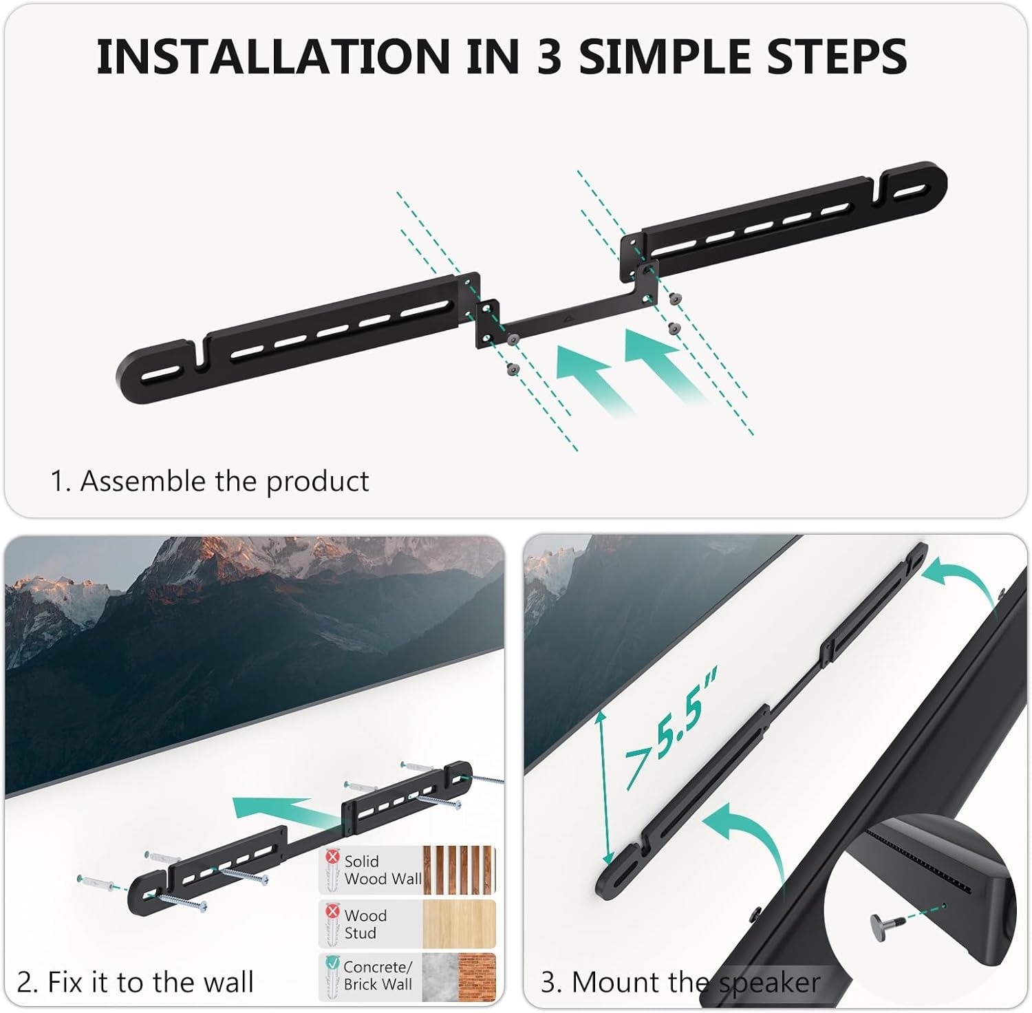 image:imageWALI Soundbar Mount for Sonos Arc and Sonos Arc Ultra Sound bar Wall Mount Bracket Hidden Design Mount on Wall Under TV Installation BlackBlack