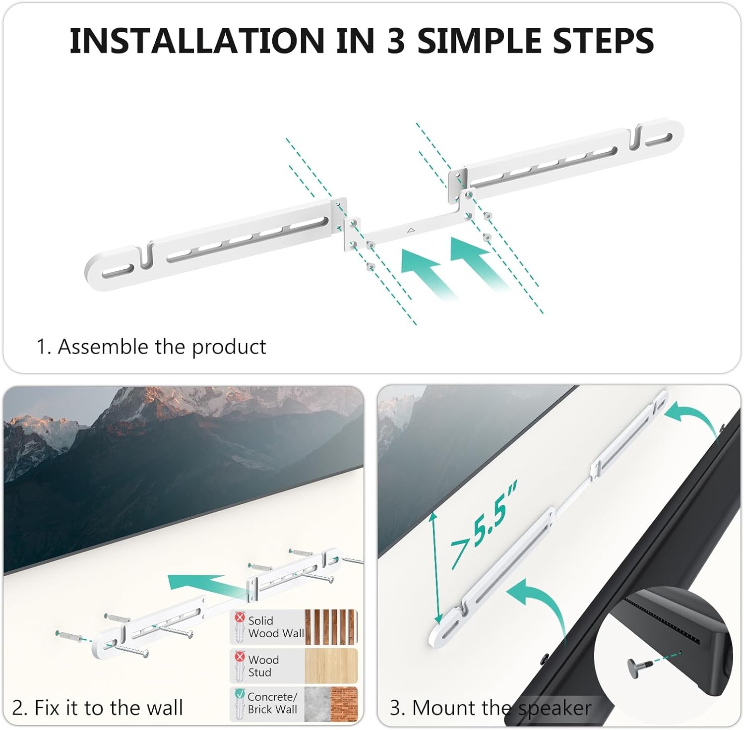 image:imageWALI Soundbar Mount for Sonos Arc and Sonos Arc Ultra Sound bar Wall Mount Bracket Hidden Design Mount on Wall Under TV Installation BlackWhite