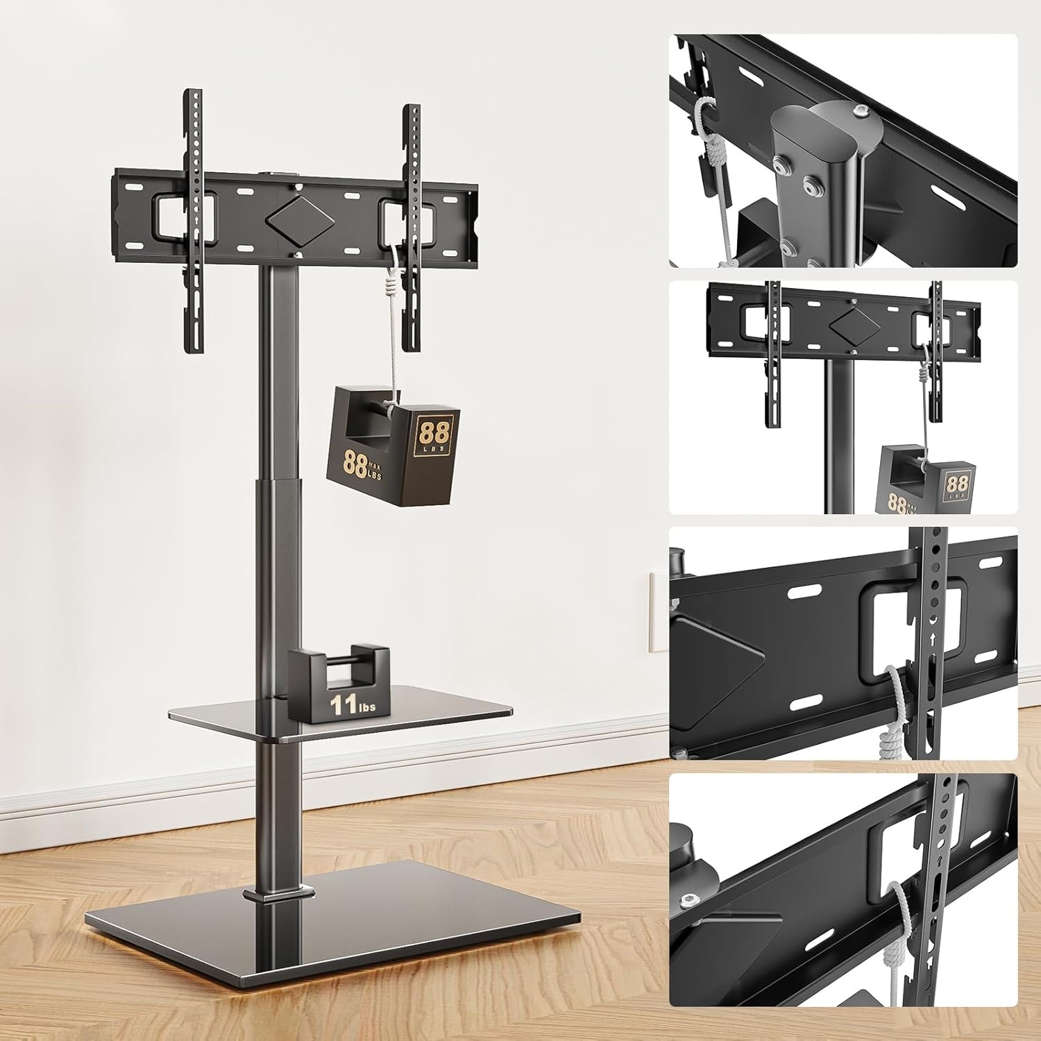 image:imageWALI TV Floor Stand for 3270inch TVs up to 88lbs Universal Floor TV Stand Mount Swivel and Height Adjustable Tall TV Stand with Tempered Glass Base and Shelf for Living RoomBedroomOfficeTVDVD6