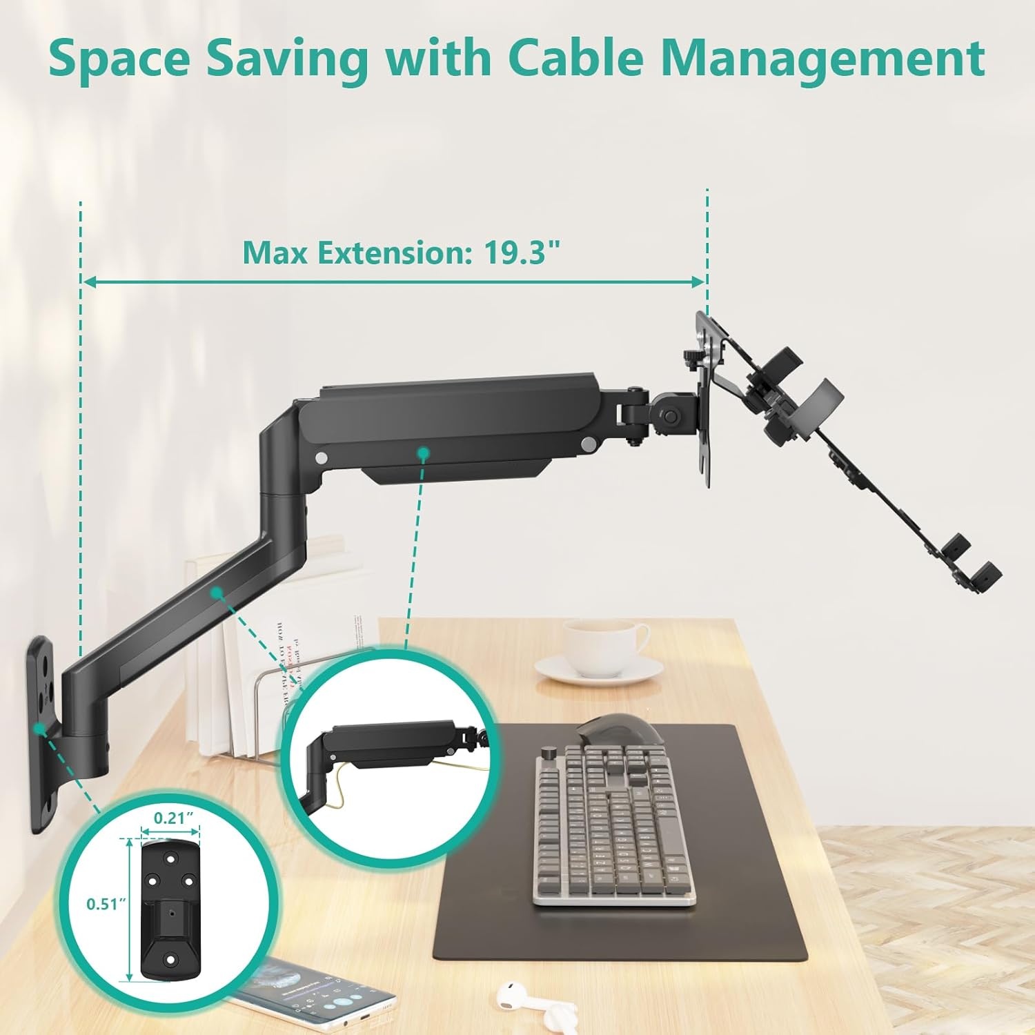 image:imageWALI Triple Arm Laptop and Dual Monitor Desk Mount for 17 Notebook and Up to 27 Screens Extra Tall Adjustable Monitor Stand with Laptop Tray VESA 75x75 100x100 Black M002XLLPWidth 165 Fully Adjustable Wall Mount