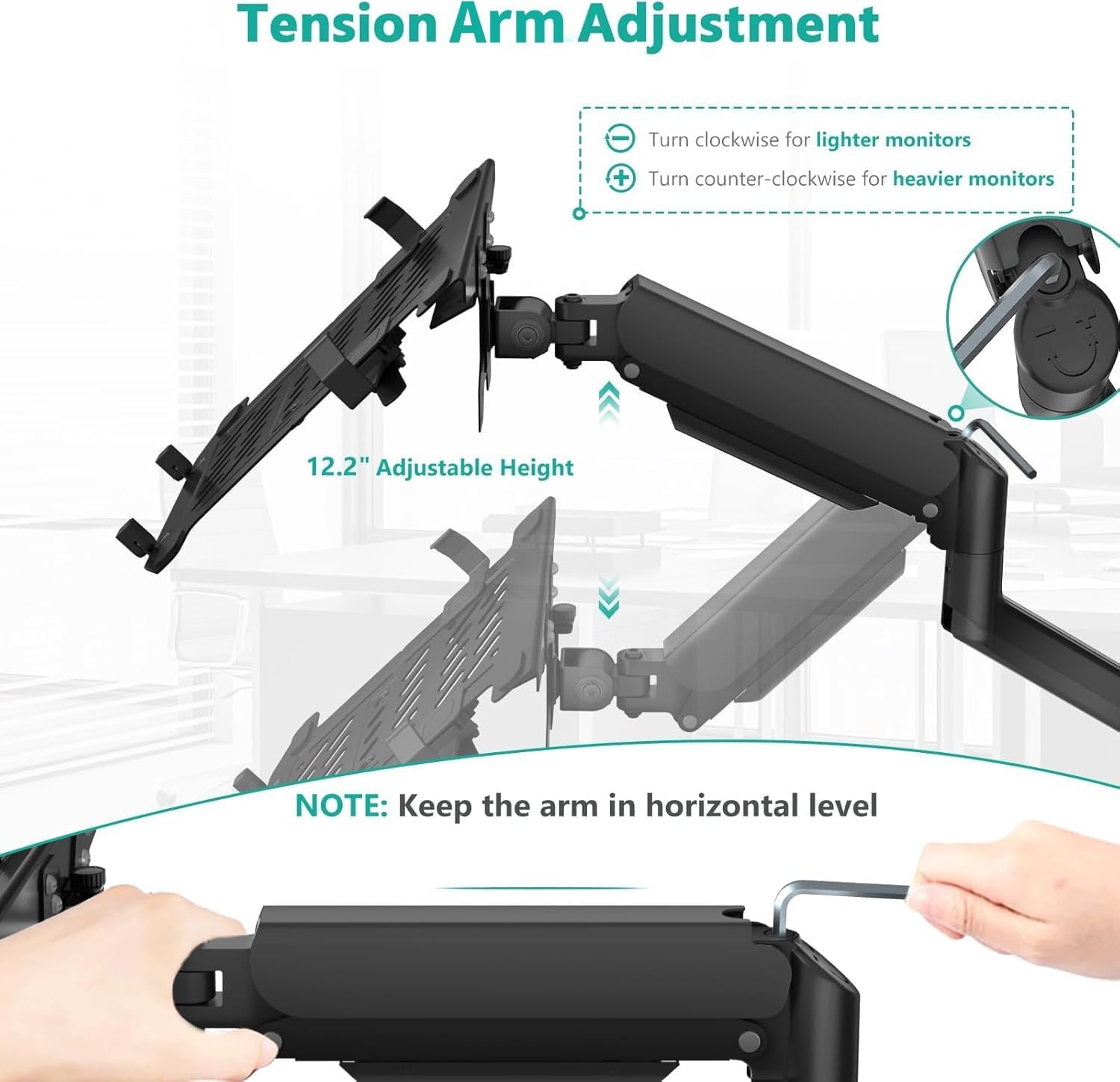 image:imageWALI Triple Arm Laptop and Dual Monitor Desk Mount for 17 Notebook and Up to 27 Screens Extra Tall Adjustable Monitor Stand with Laptop Tray VESA 75x75 100x100 Black M002XLLPWidth 165 Fully Adjustable Wall Mount