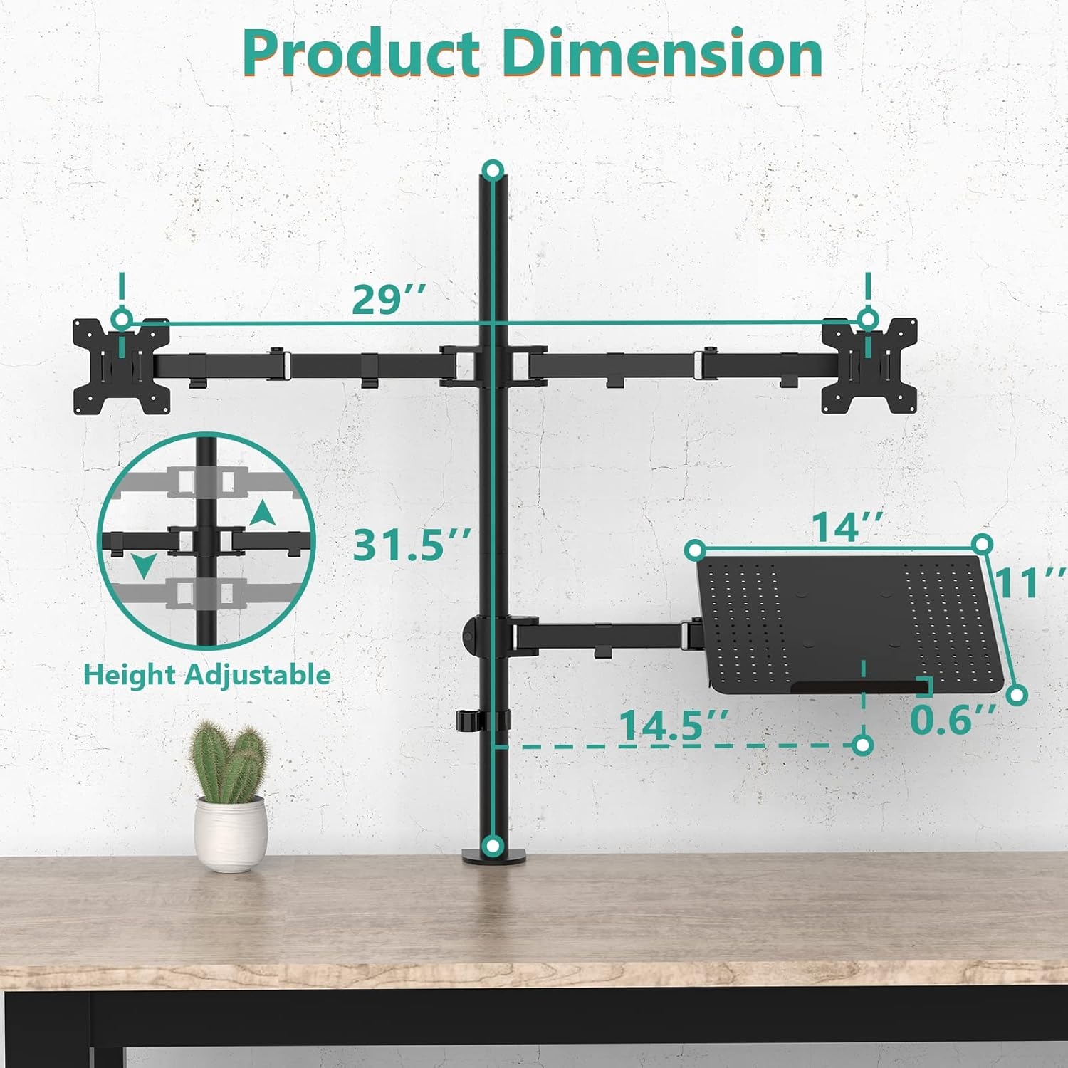 image:imageWALI Triple Arm Laptop and Dual Monitor Desk Mount for 17 Notebook and Up to 27 Screens Extra Tall Adjustable Monitor Stand with Laptop Tray VESA 75x75 100x100 Black M002XLLPWidth 14 Adjustable Desk Mount