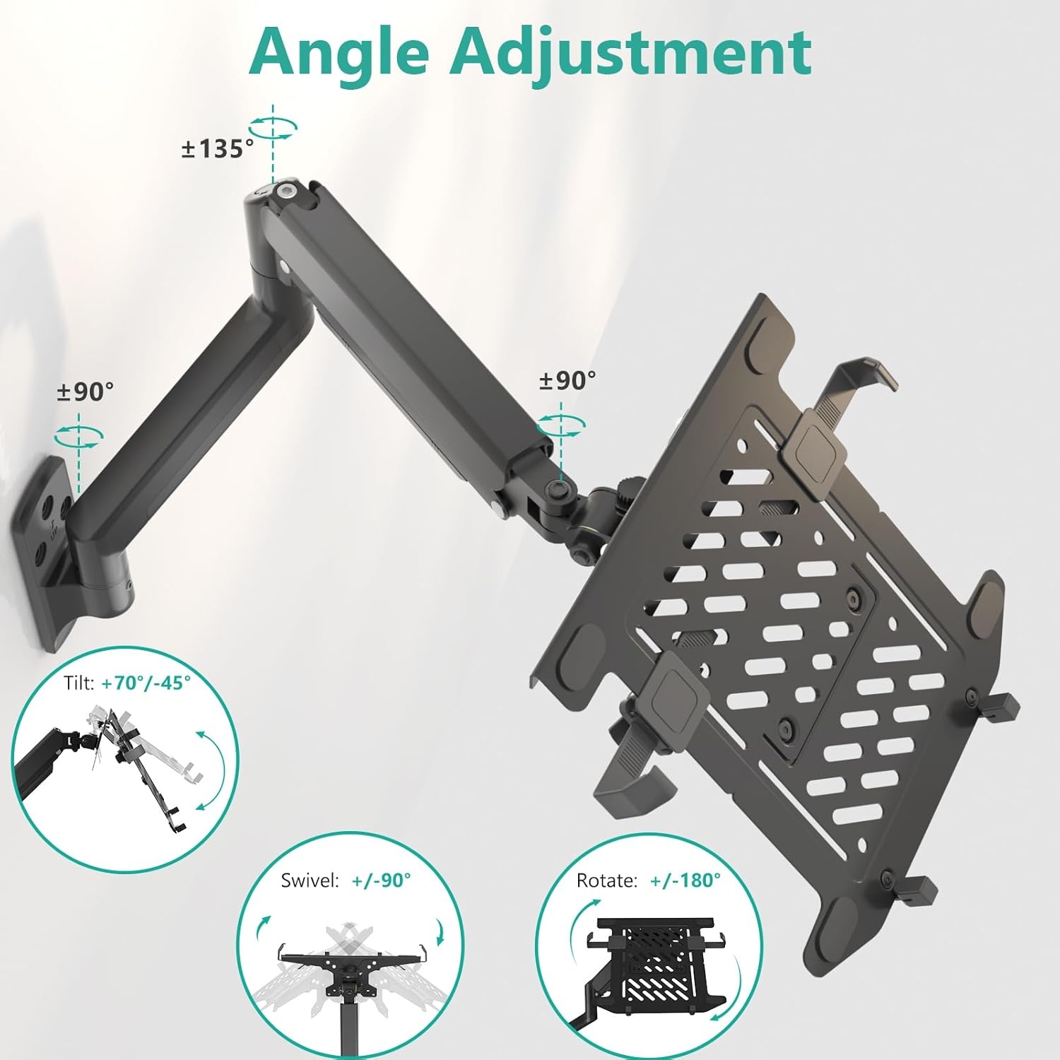 image:imageWALI Triple Arm Laptop and Dual Monitor Desk Mount for 17 Notebook and Up to 27 Screens Extra Tall Adjustable Monitor Stand with Laptop Tray VESA 75x75 100x100 Black M002XLLPWidth 165 Fully Adjustable Wall Mount