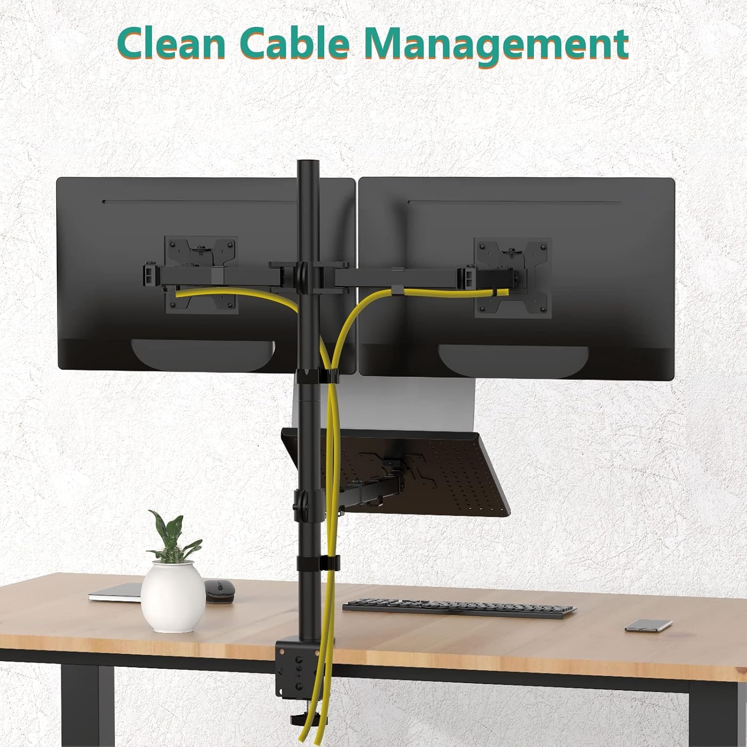image:imageWALI Triple Arm Laptop and Dual Monitor Desk Mount for 17 Notebook and Up to 27 Screens Extra Tall Adjustable Monitor Stand with Laptop Tray VESA 75x75 100x100 Black M002XLLPWidth 14 Adjustable Desk Mount