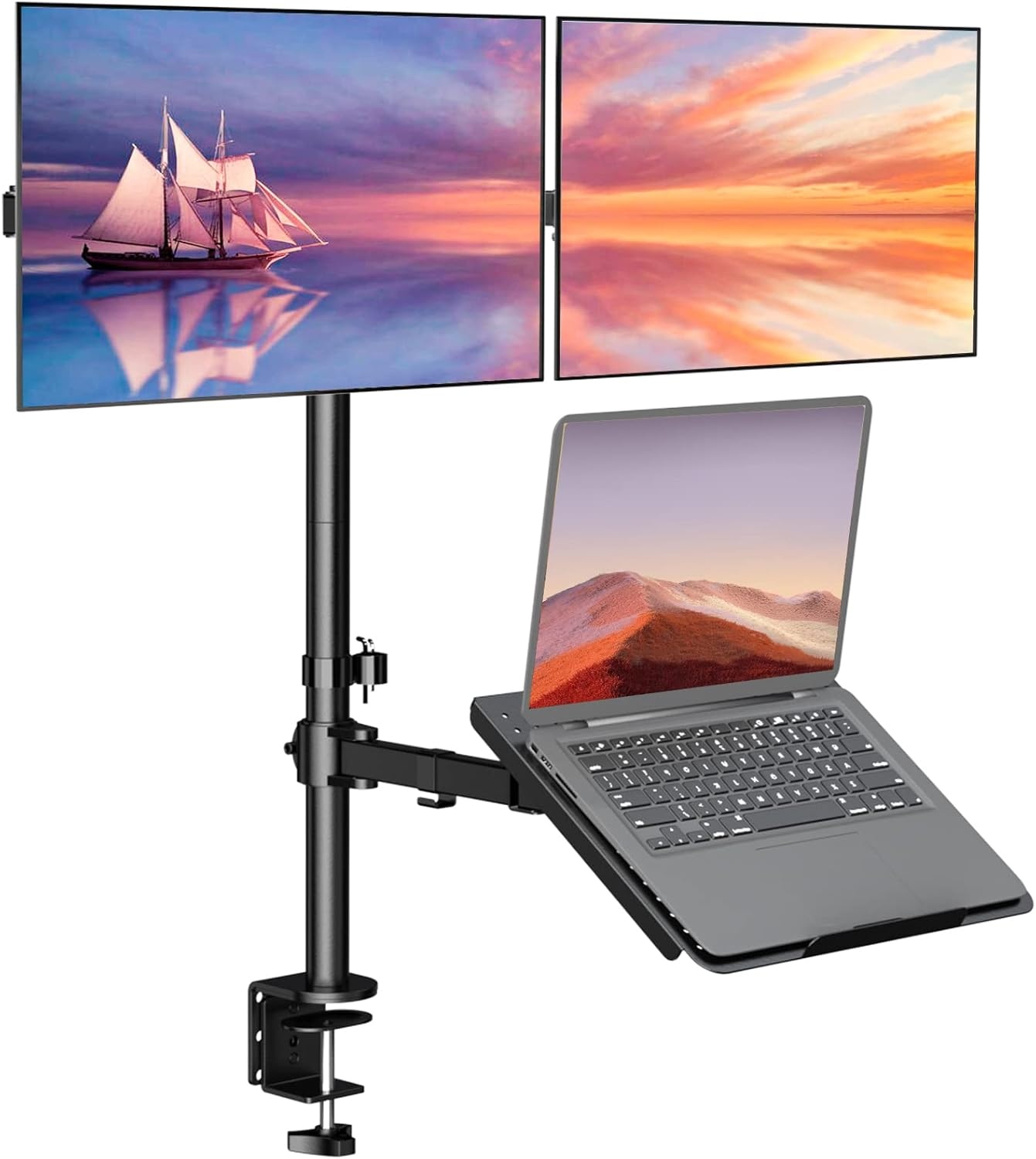 image:imageWALI Triple Arm Laptop and Dual Monitor Desk Mount for 17 Notebook and Up to 27 Screens Extra Tall Adjustable Monitor Stand with Laptop Tray VESA 75x75 100x100 Black M002XLLPWidth 14 Adjustable Desk Mount
