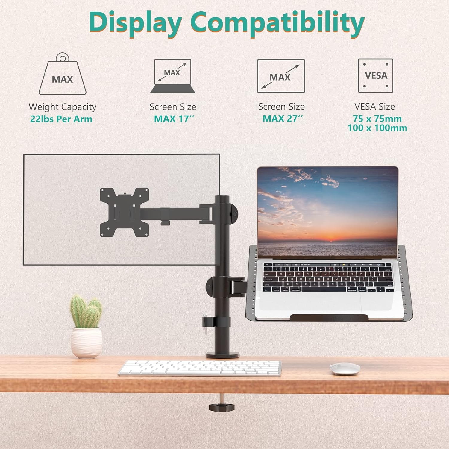 image:imageWALI Triple Arm Laptop and Dual Monitor Desk Mount for 17 Notebook and Up to 27 Screens Extra Tall Adjustable Monitor Stand with Laptop Tray VESA 75x75 100x100 Black M002XLLPWidth 14 Adjustable Desk Mount